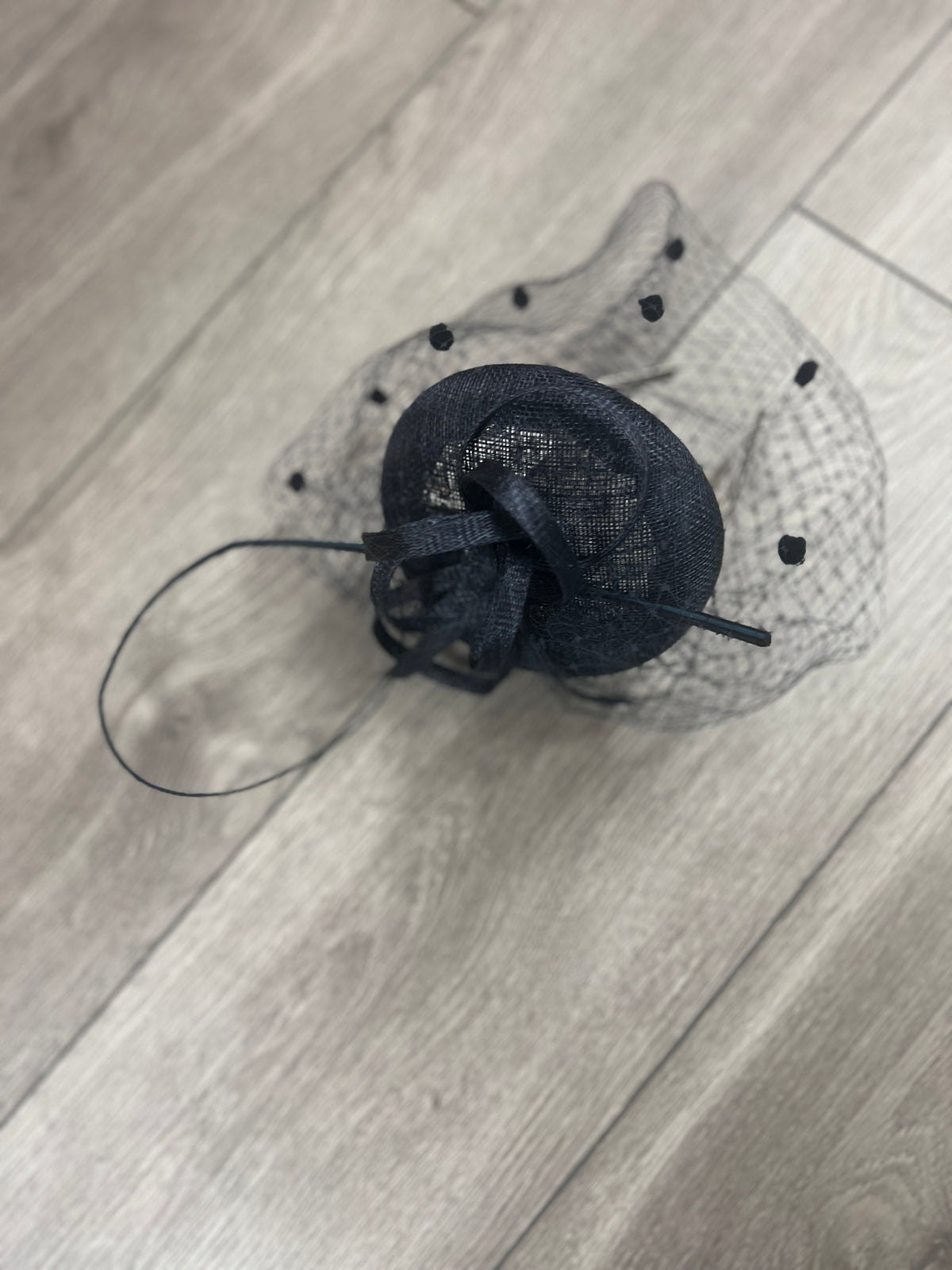 Navy Pillbox Hat with Veil &amp; Curled Quill-Fascinators Direct