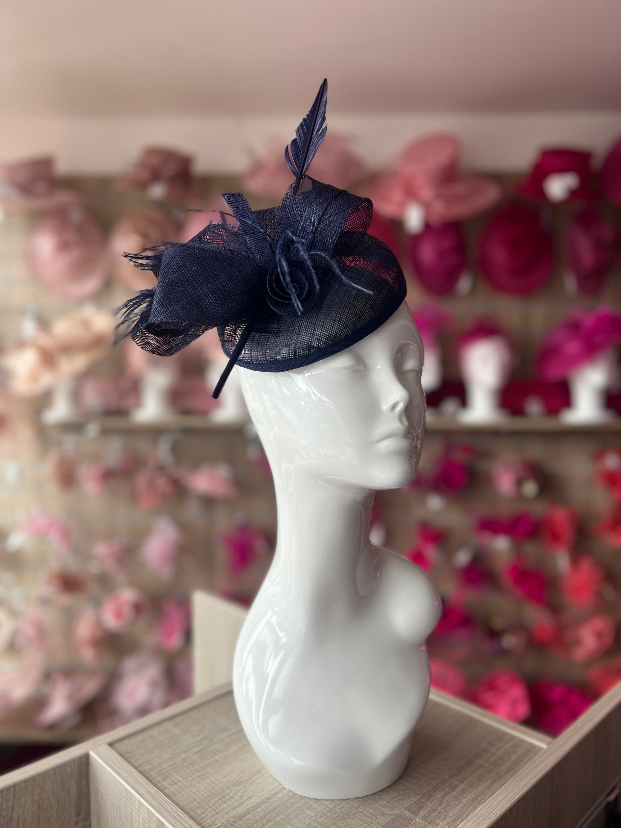 Navy Quill Fascinator Hat with Feathers & Loops-Fascinators Direct