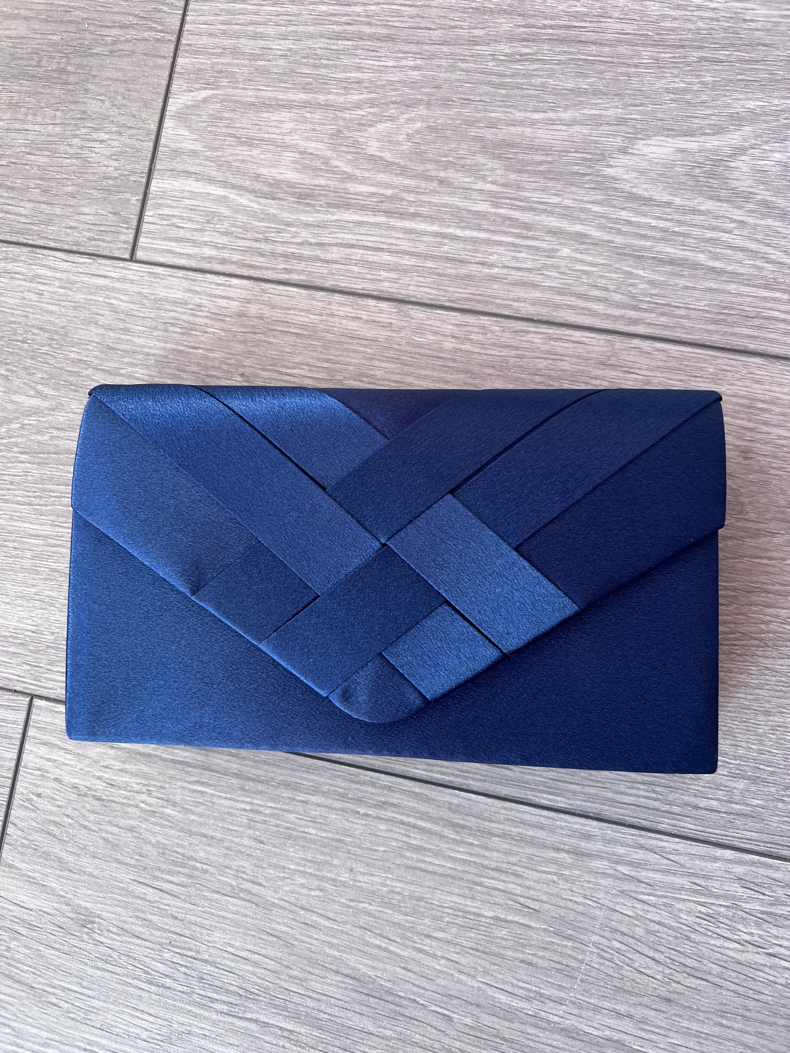 Navy Satin Pleated Envelope Clutch Bag-Fascinators Direct