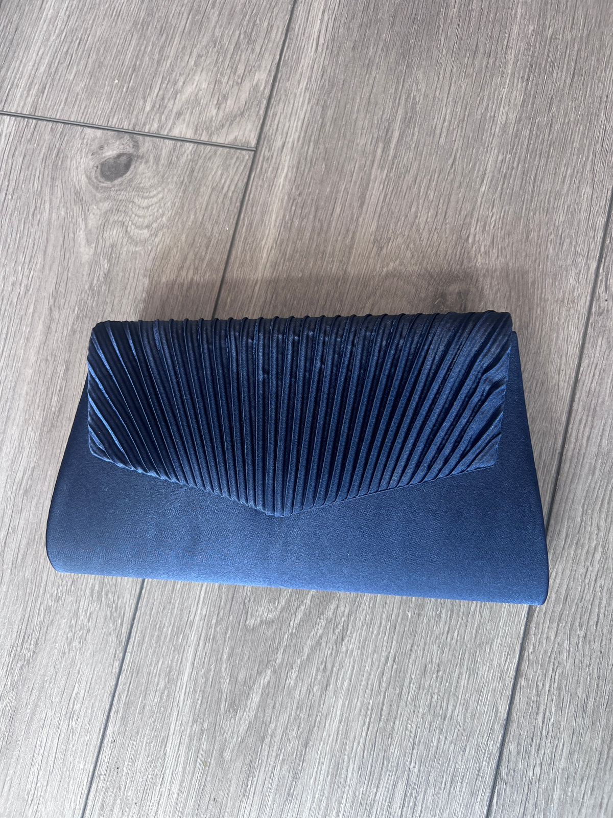 Navy Satin Pleated Envelope Clutch Bag-Fascinators Direct