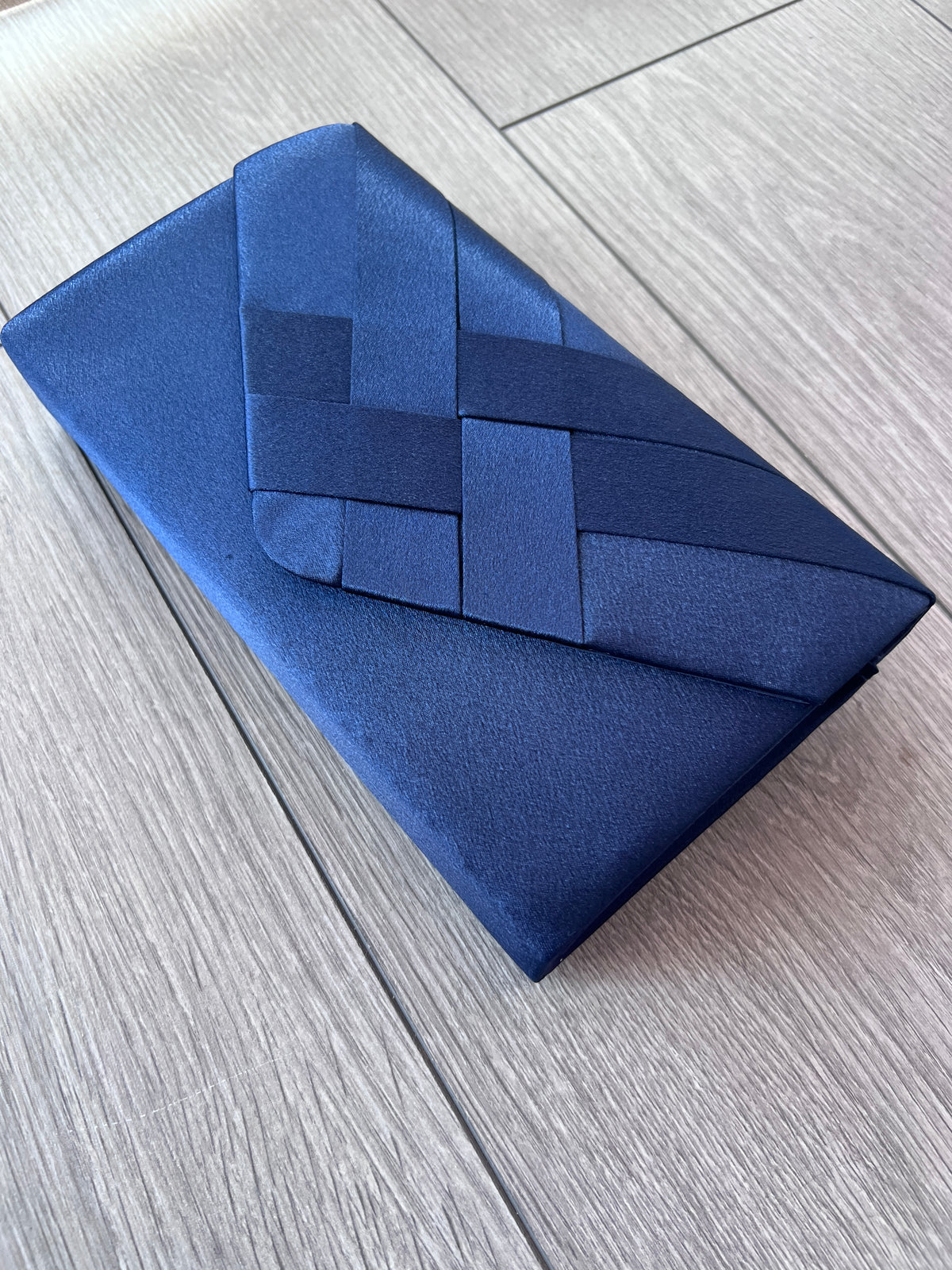 Navy Satin Pleated Envelope Clutch Bag-Fascinators Direct