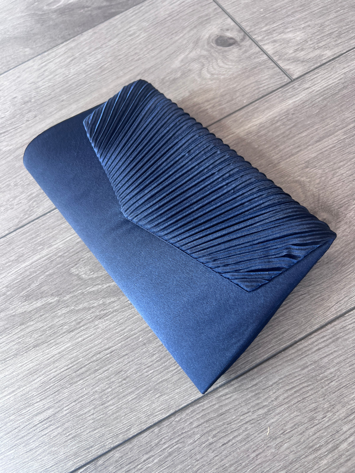 Navy Satin Pleated Envelope Clutch Bag-Fascinators Direct