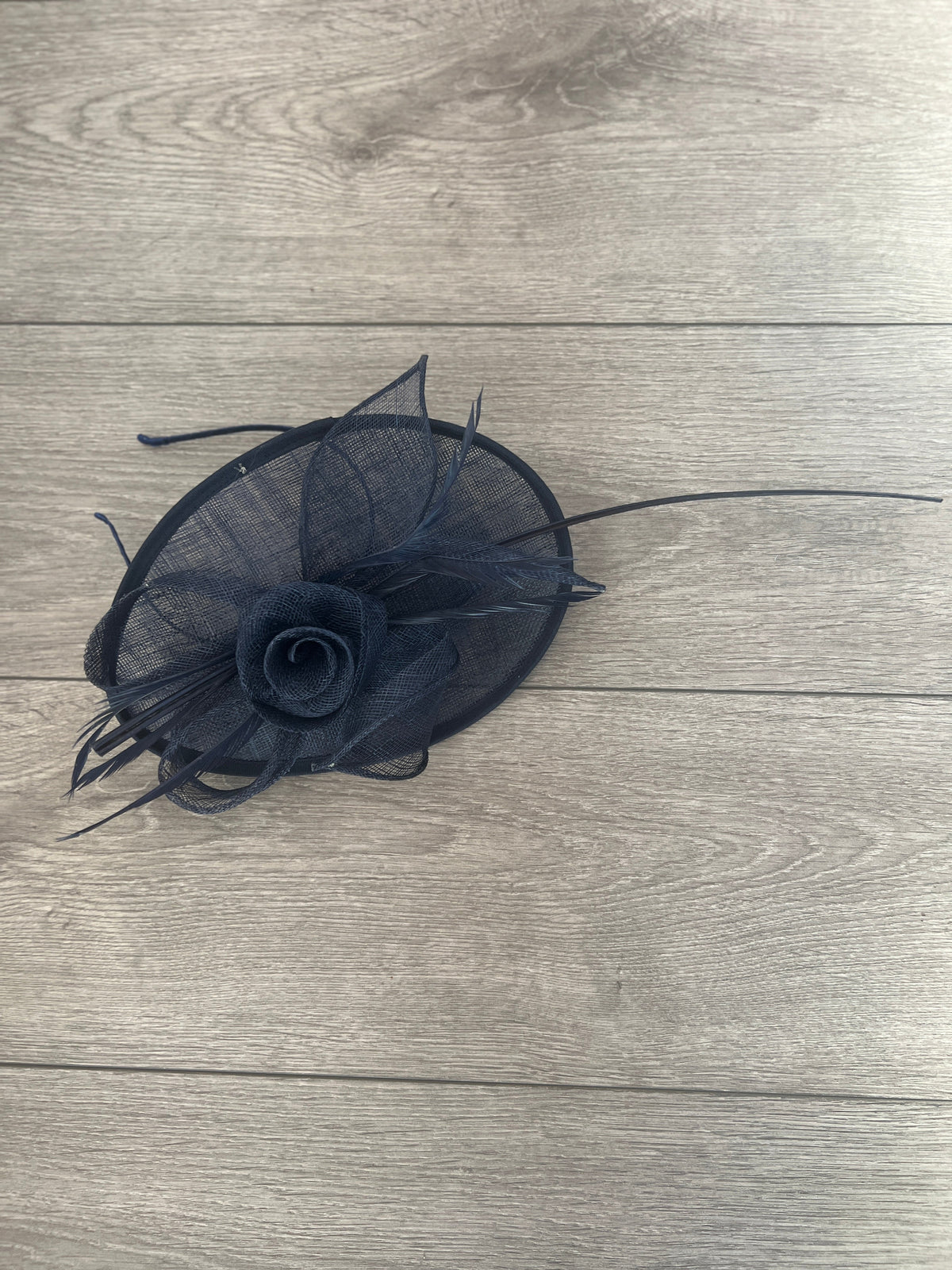 Navy Saucer Fascinator With Flower &amp; Quill-Fascinators Direct