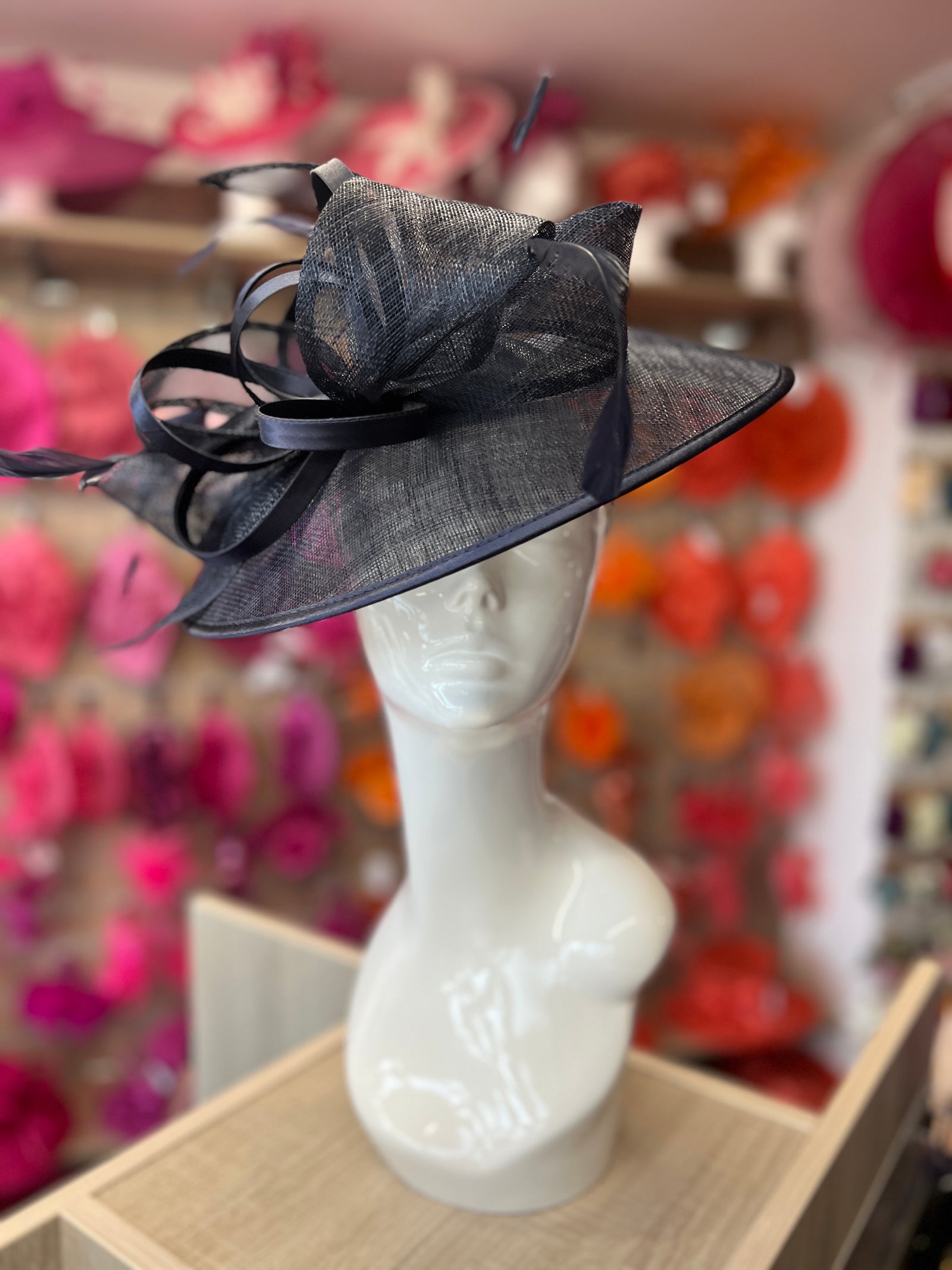 Navy Saucer Hatinator With Decorative Bow-Fascinators Direct