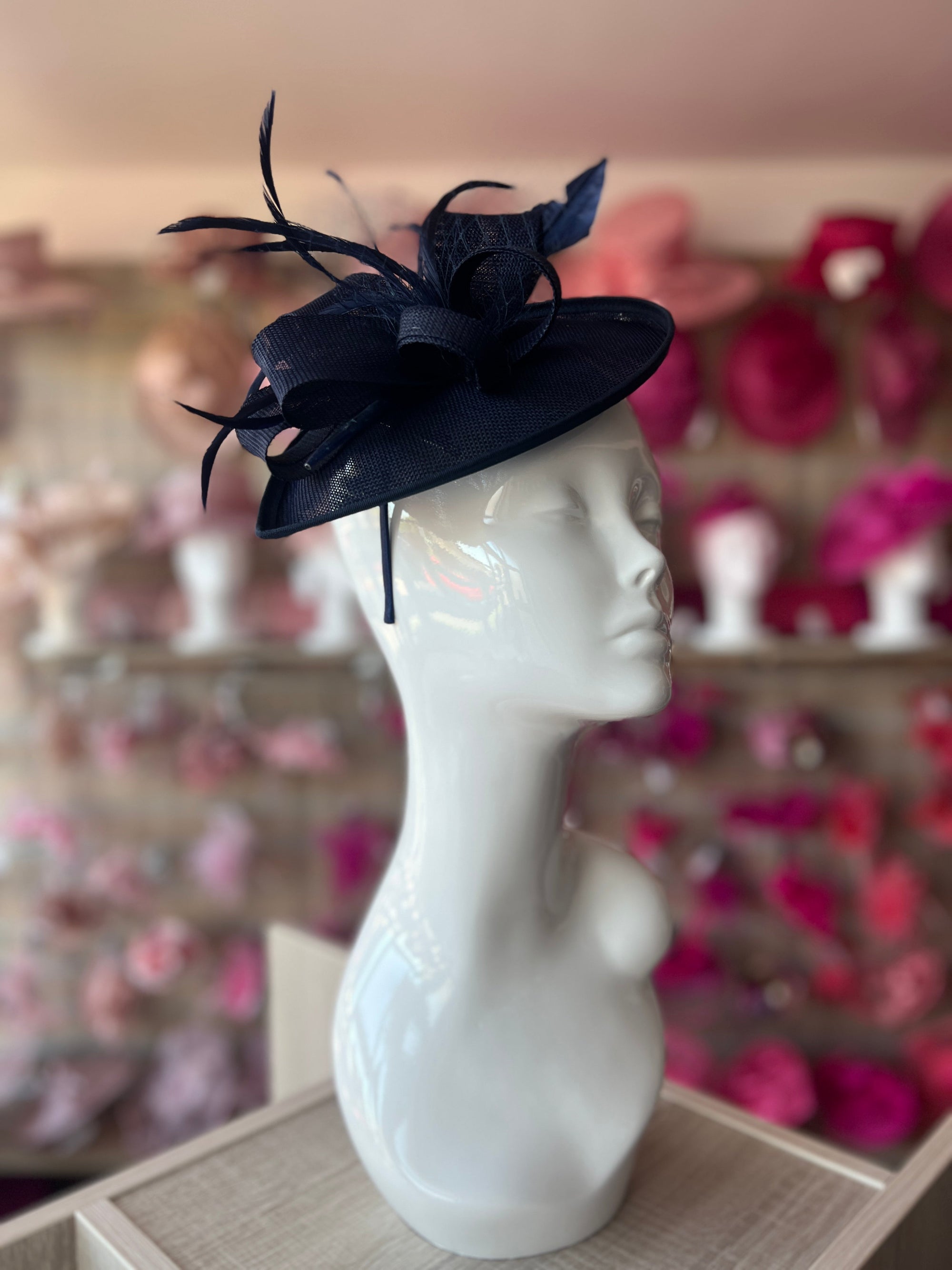 Navy Saucer Style Fascinator Hat-Fascinators Direct