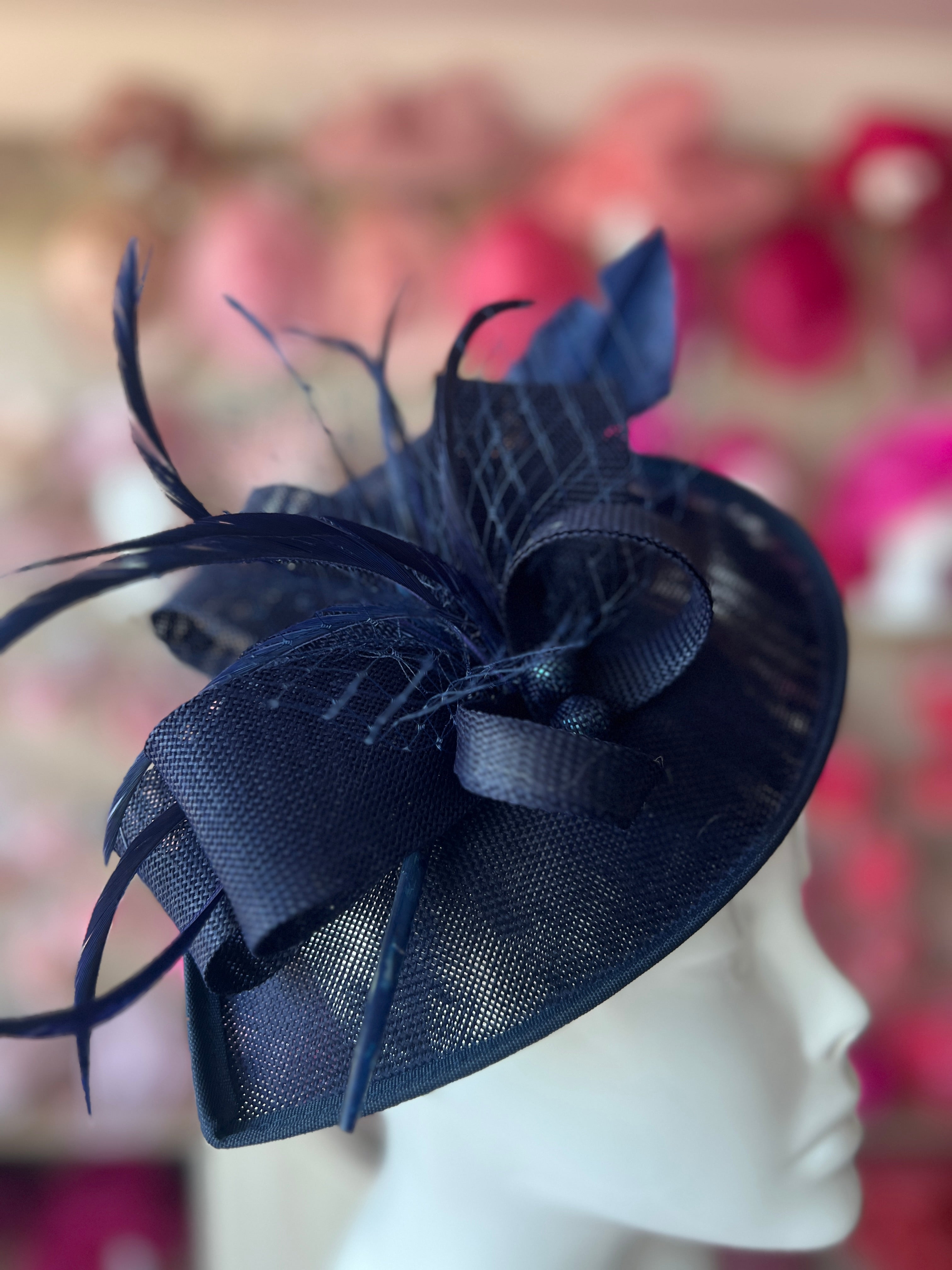 Navy Saucer Hats For Weddings Hat Hire Navy Blue Occasion Hats