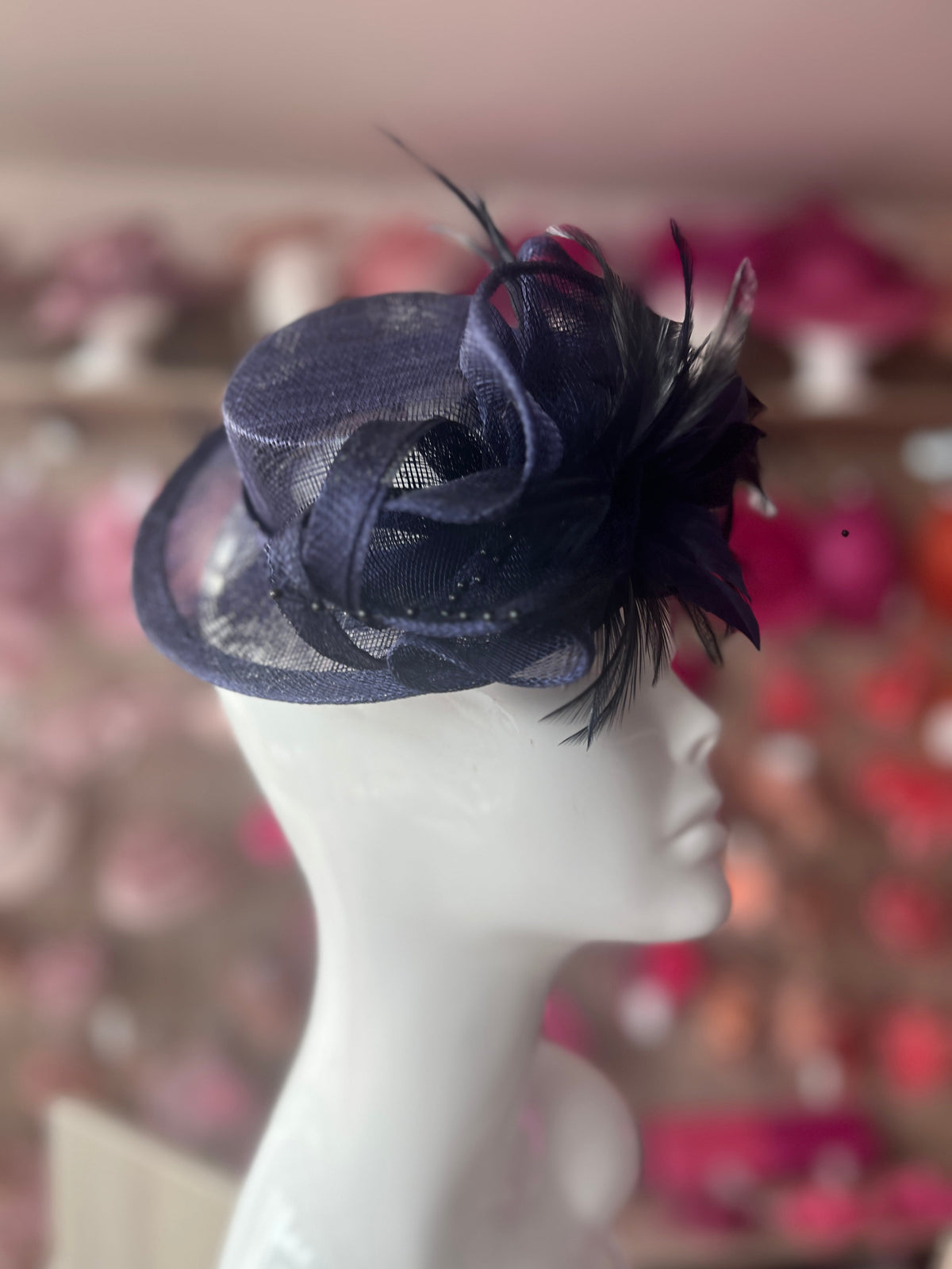 Navy Sinamay Mini Hat Fascinator-Fascinators Direct