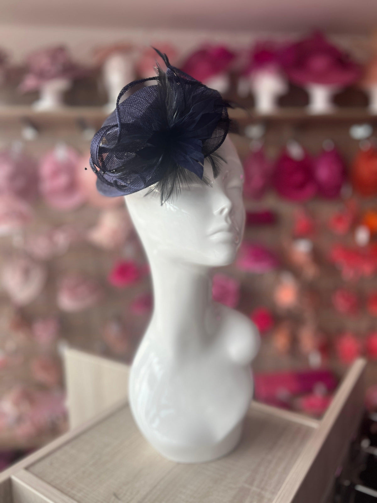 Navy Sinamay Mini Hat Fascinator-Fascinators Direct