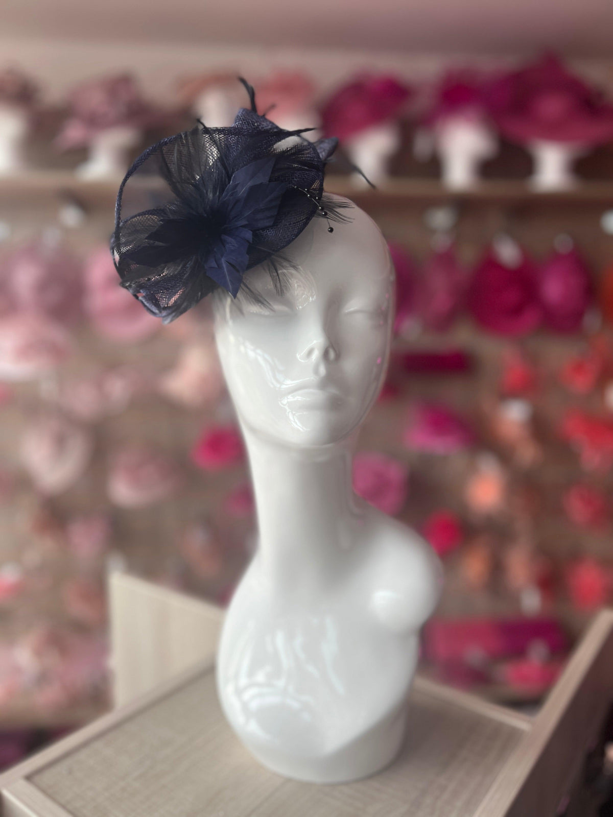 Navy Sinamay Mini Hat Fascinator-Fascinators Direct