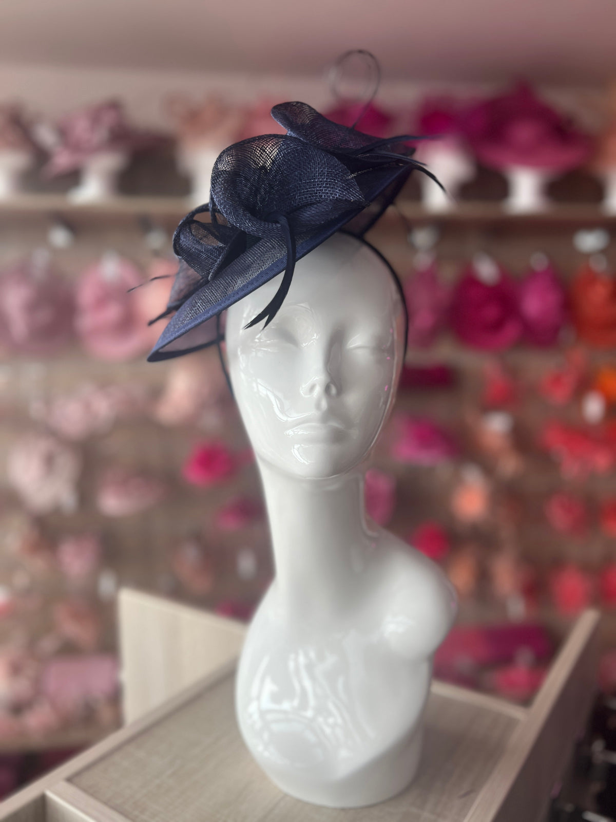 Navy Sinamay Petunia Flower Fascinator With A Saucer Base-Fascinators Direct