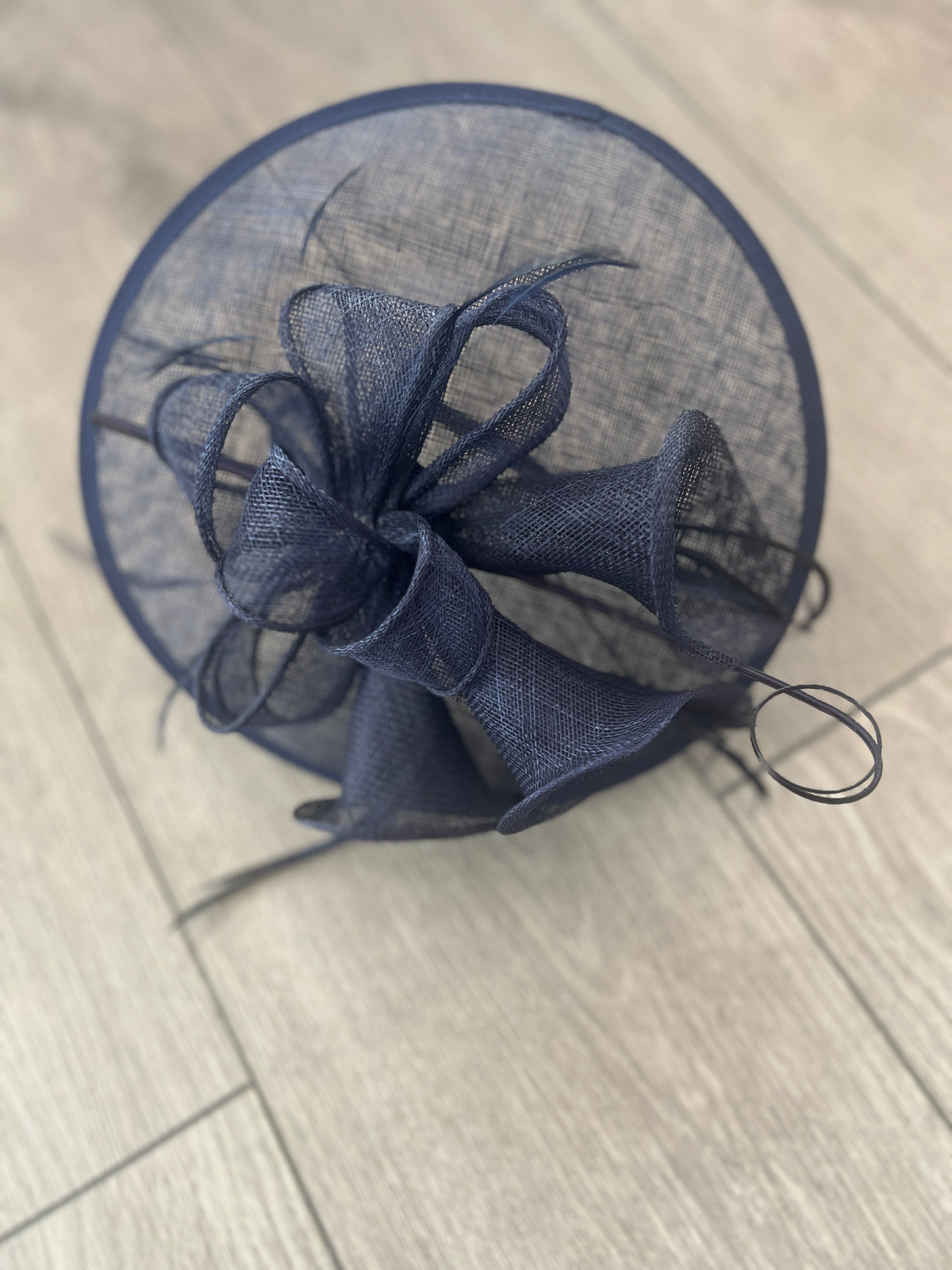 Navy Sinamay Petunia Flower Fascinator With A Saucer Base-Fascinators Direct