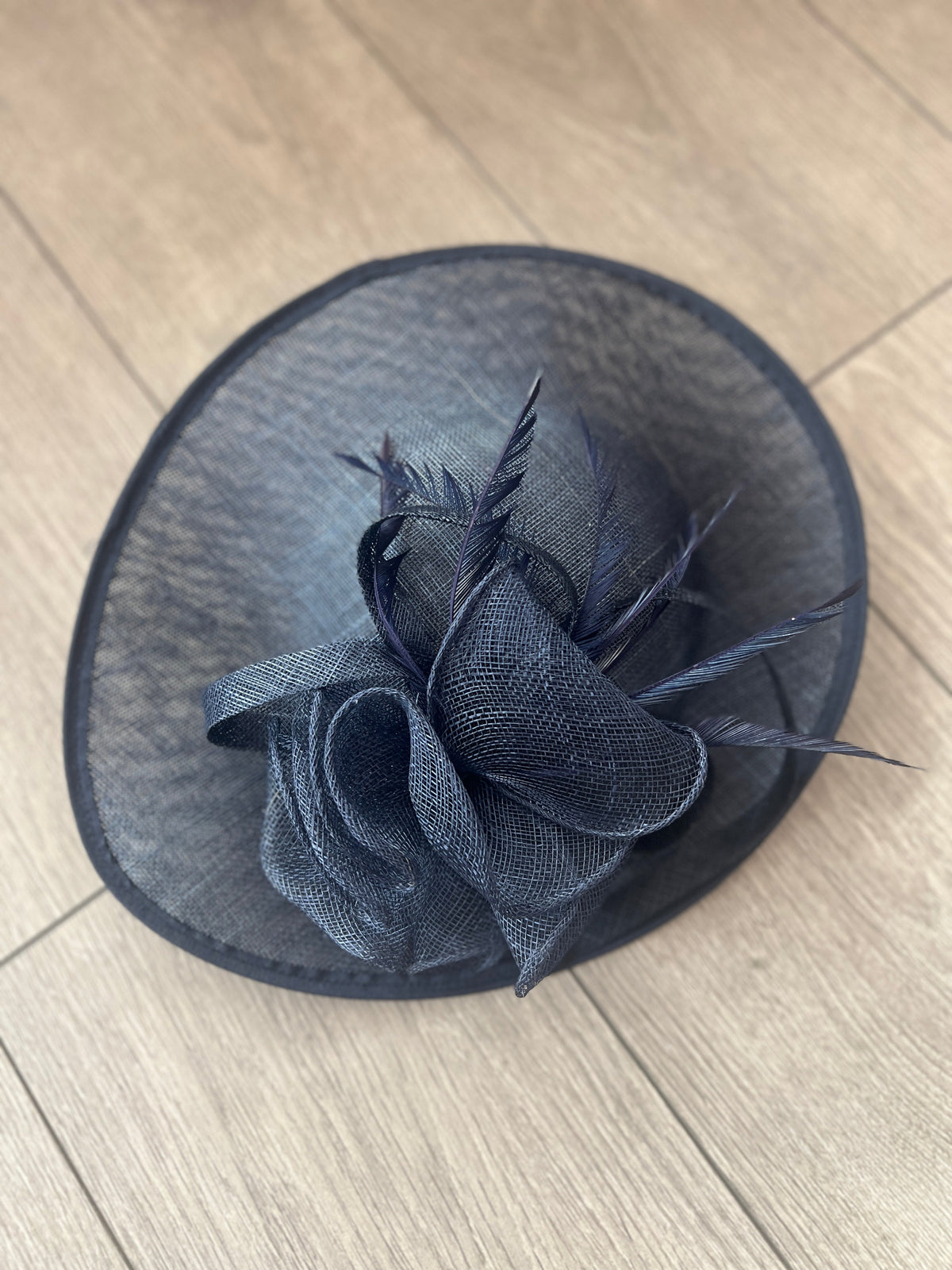Navy Teardrop Disc Fascinator With Feathers-Fascinators Direct