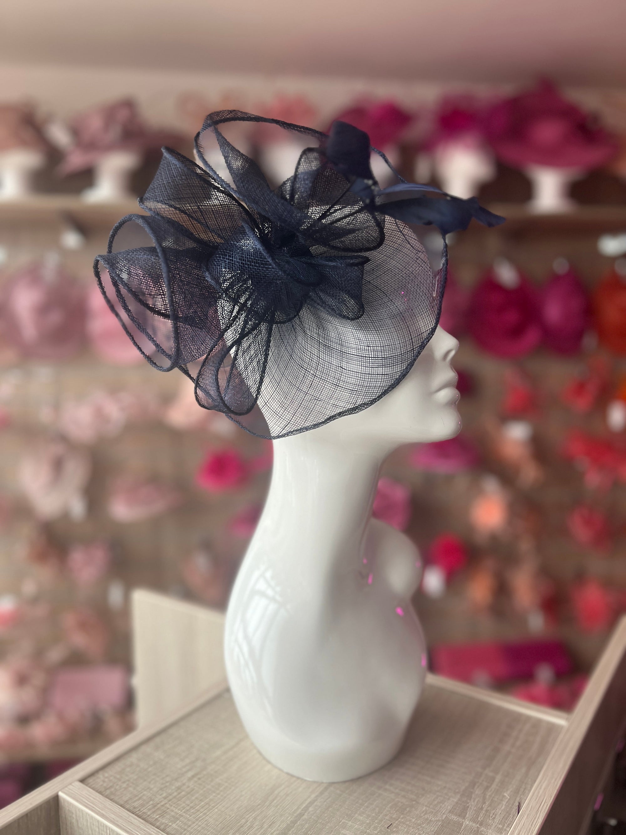 Navy Trumpet Flower Fascinator-Fascinators Direct