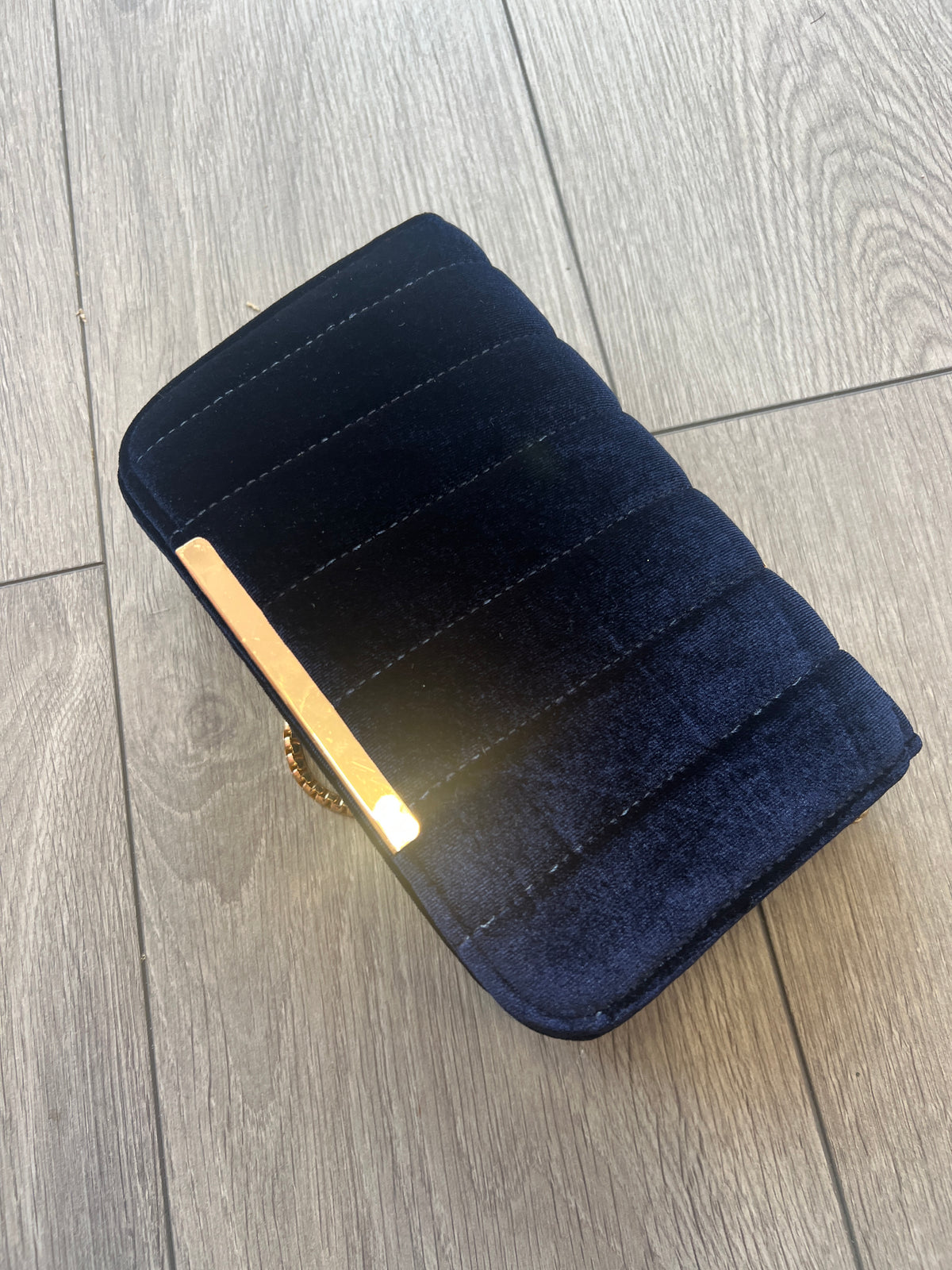 Navy Velvet Shoulder Clutch Bag With Gold Chain-Fascinators Direct