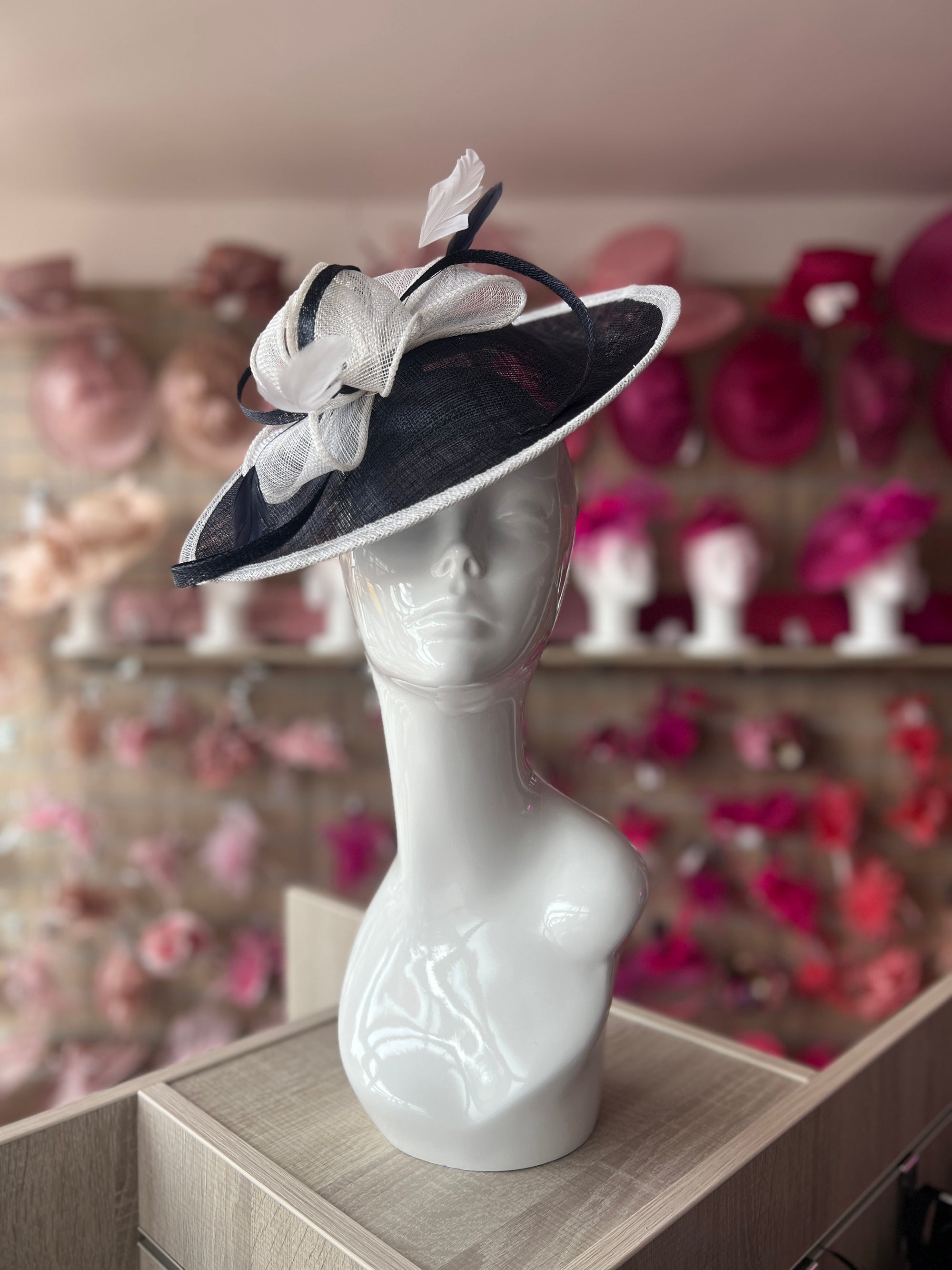 Navy & White Teardrop Disc Fascinator-Fascinators Direct