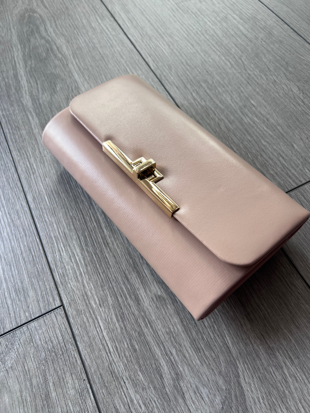 Nude Clutch Bag With Gold Turn Lock-Fascinators Direct