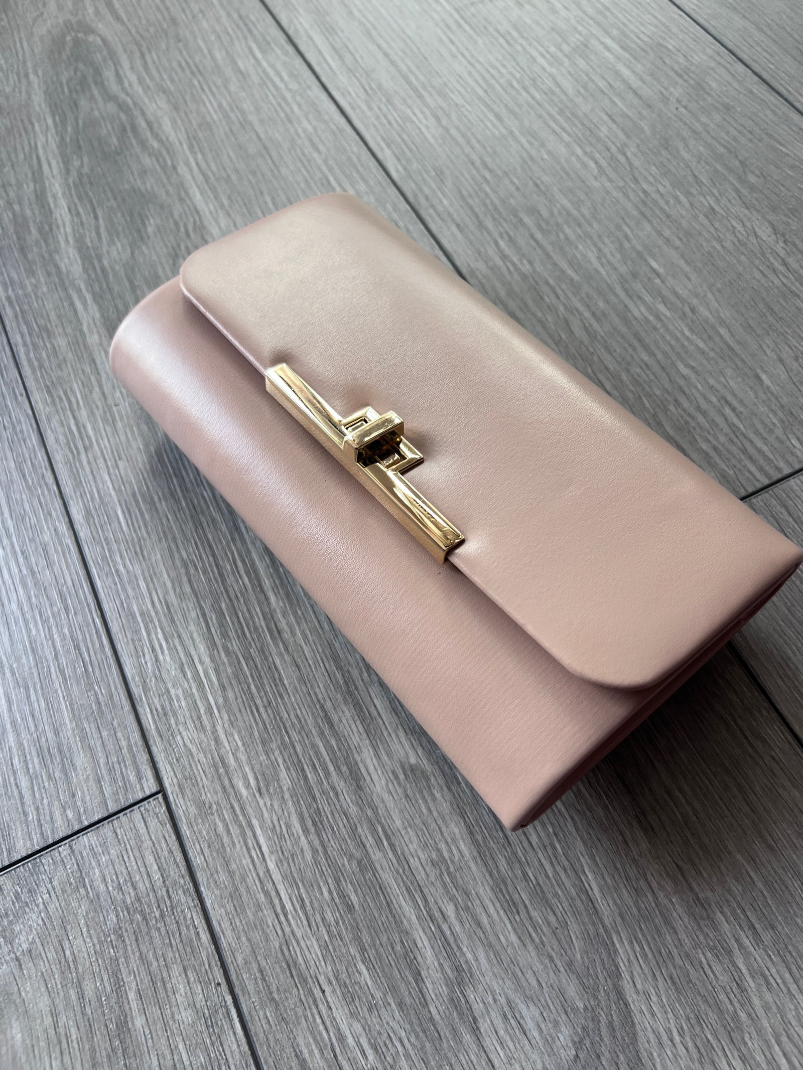 Nude Clutch Bag With Gold Turn Lock-Fascinators Direct