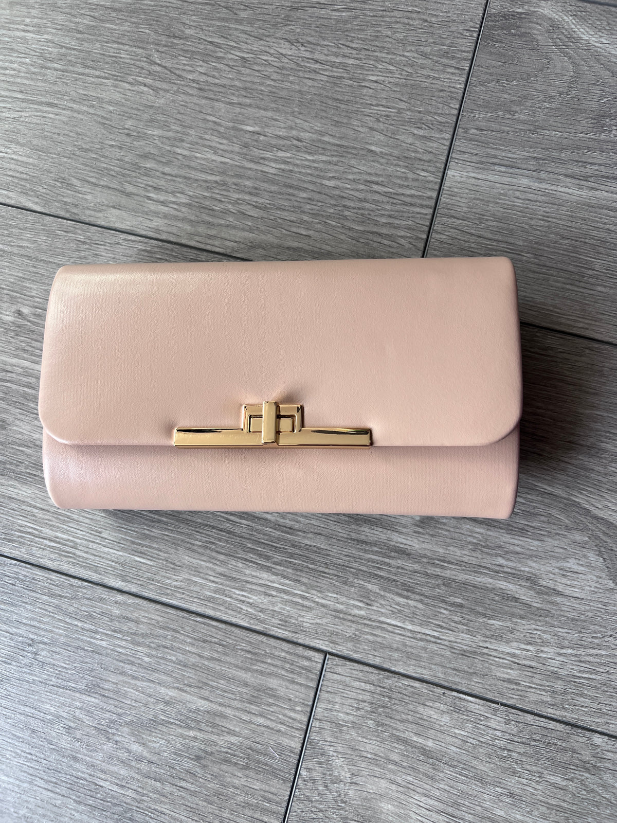 Nude Clutch Bag With Gold Turn Lock-Fascinators Direct