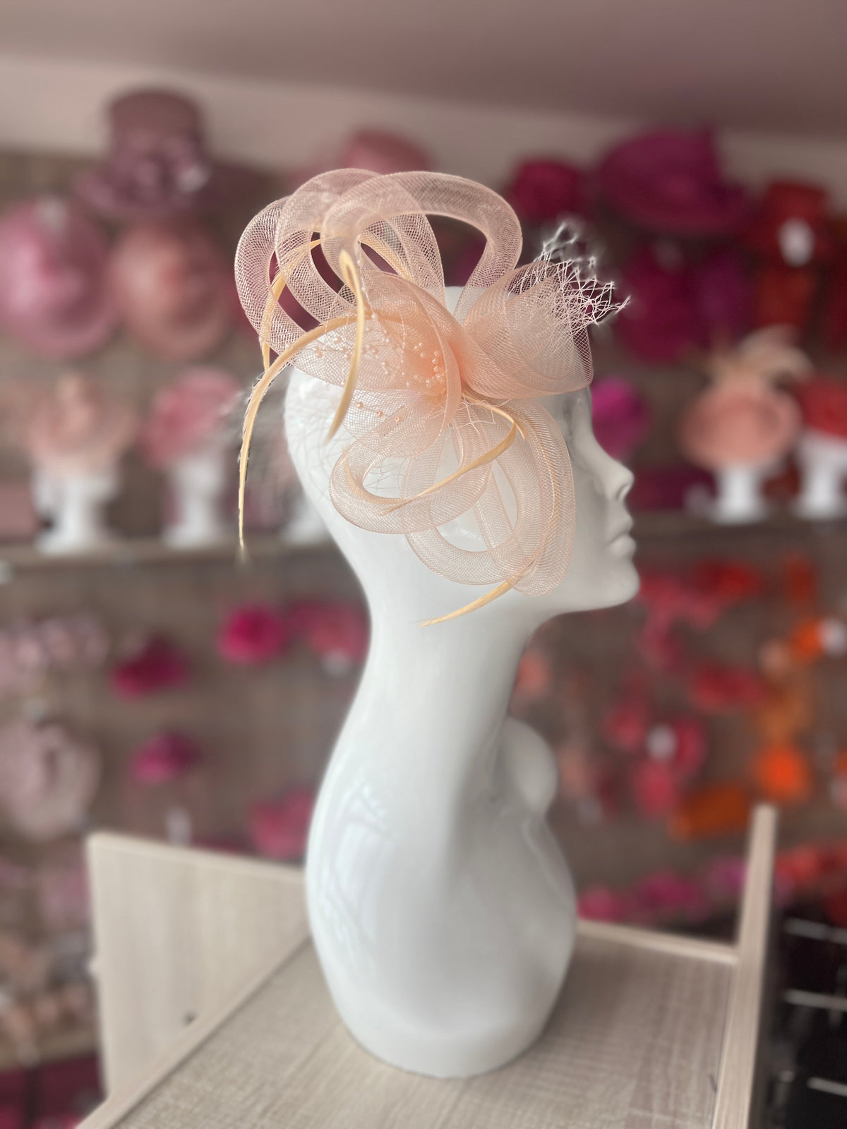 Nude Crinoline Fascinator With Beads &amp; Netting-Fascinators Direct