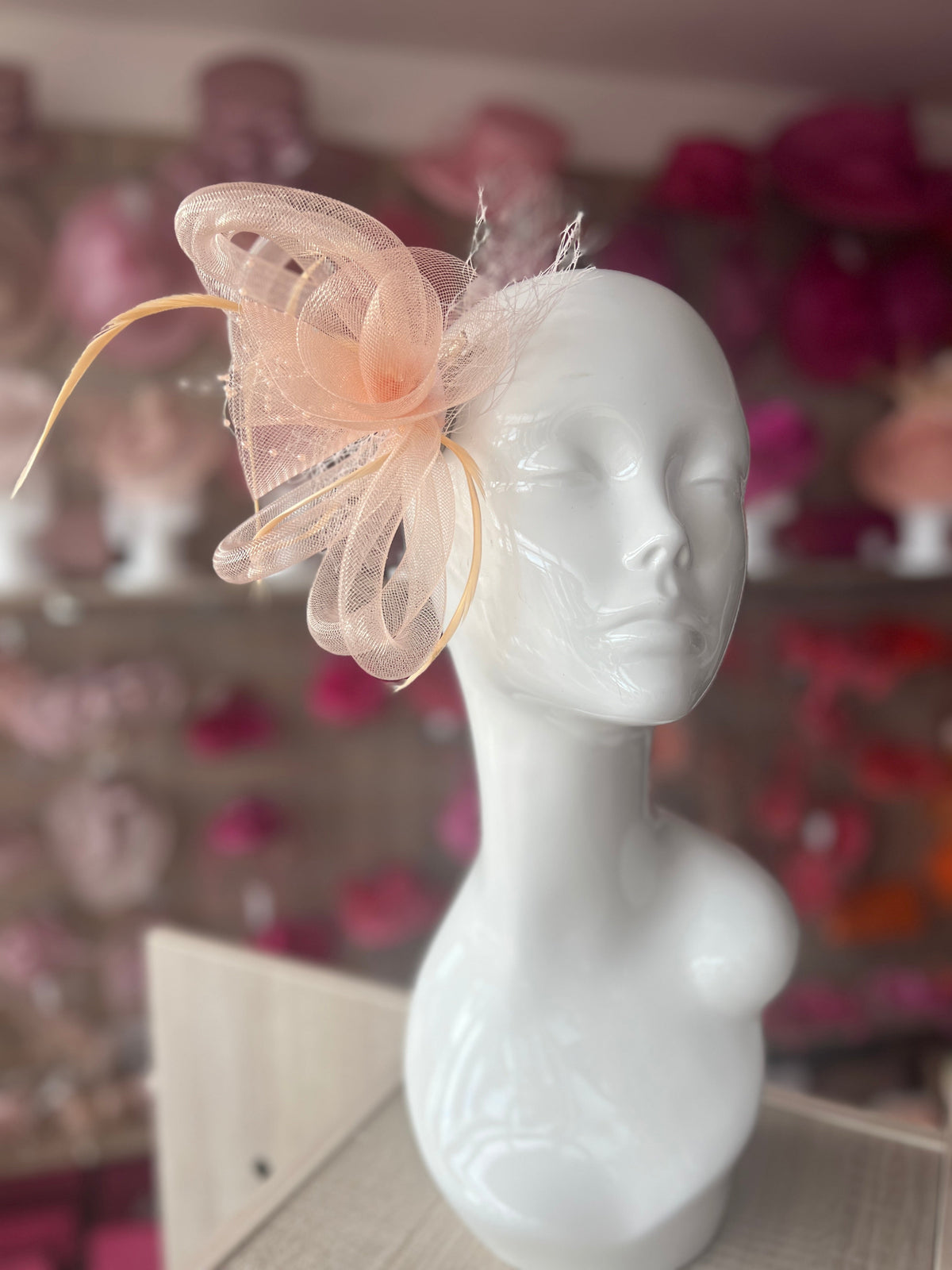 Nude Crinoline Fascinator With Beads &amp; Netting-Fascinators Direct