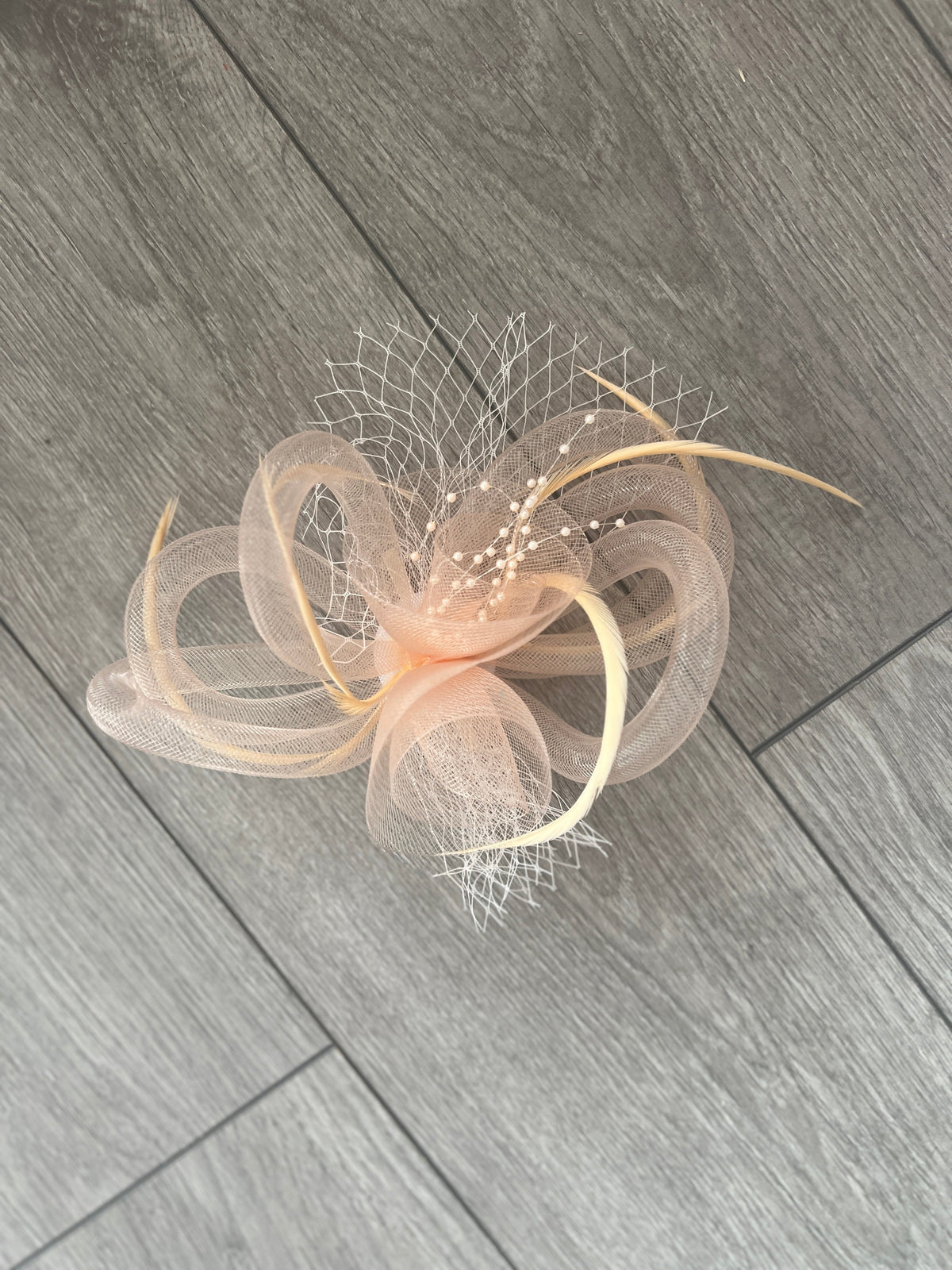 Nude Crinoline Fascinator With Beads &amp; Netting-Fascinators Direct