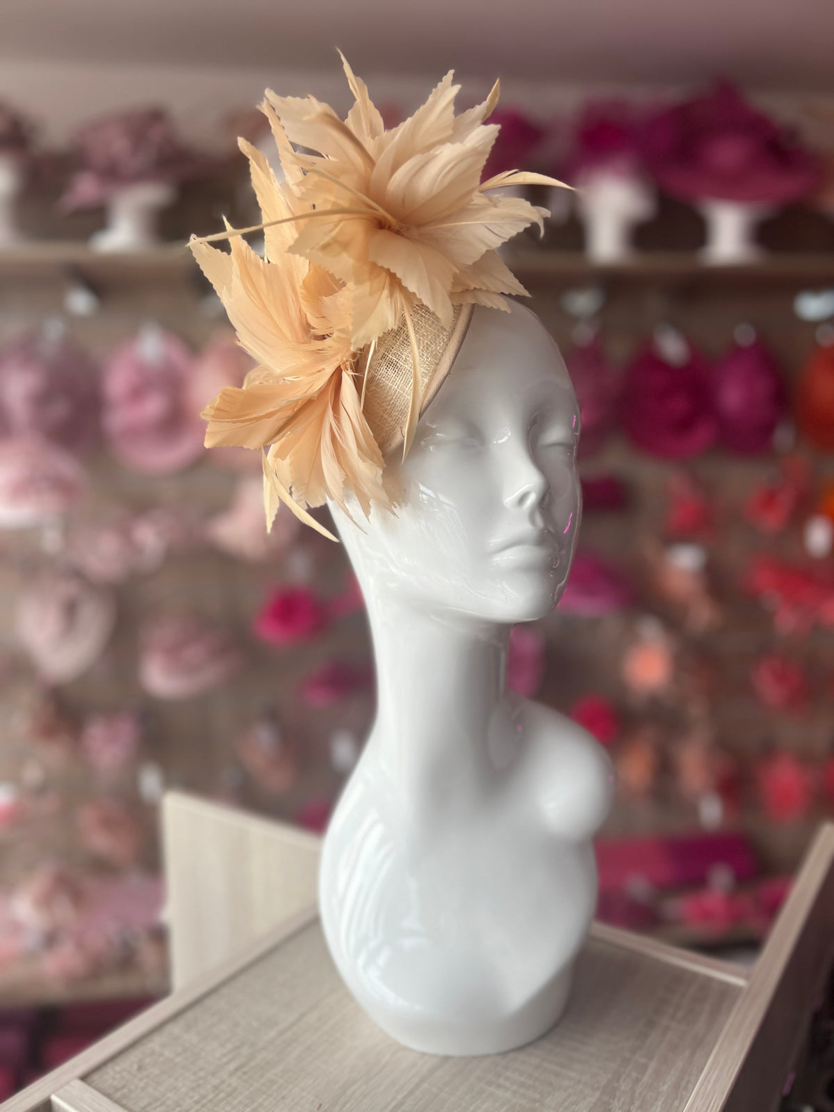 Nude Disc Fascinator With Bendable Feather-Fascinators Direct