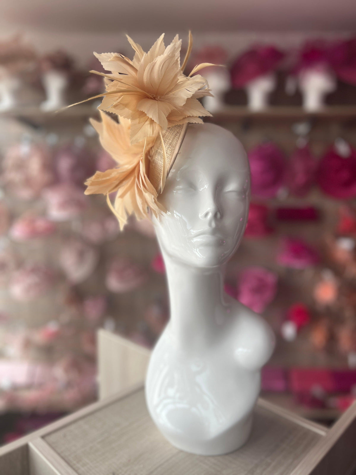 Nude Disc Fascinator With Bendable Feather-Fascinators Direct