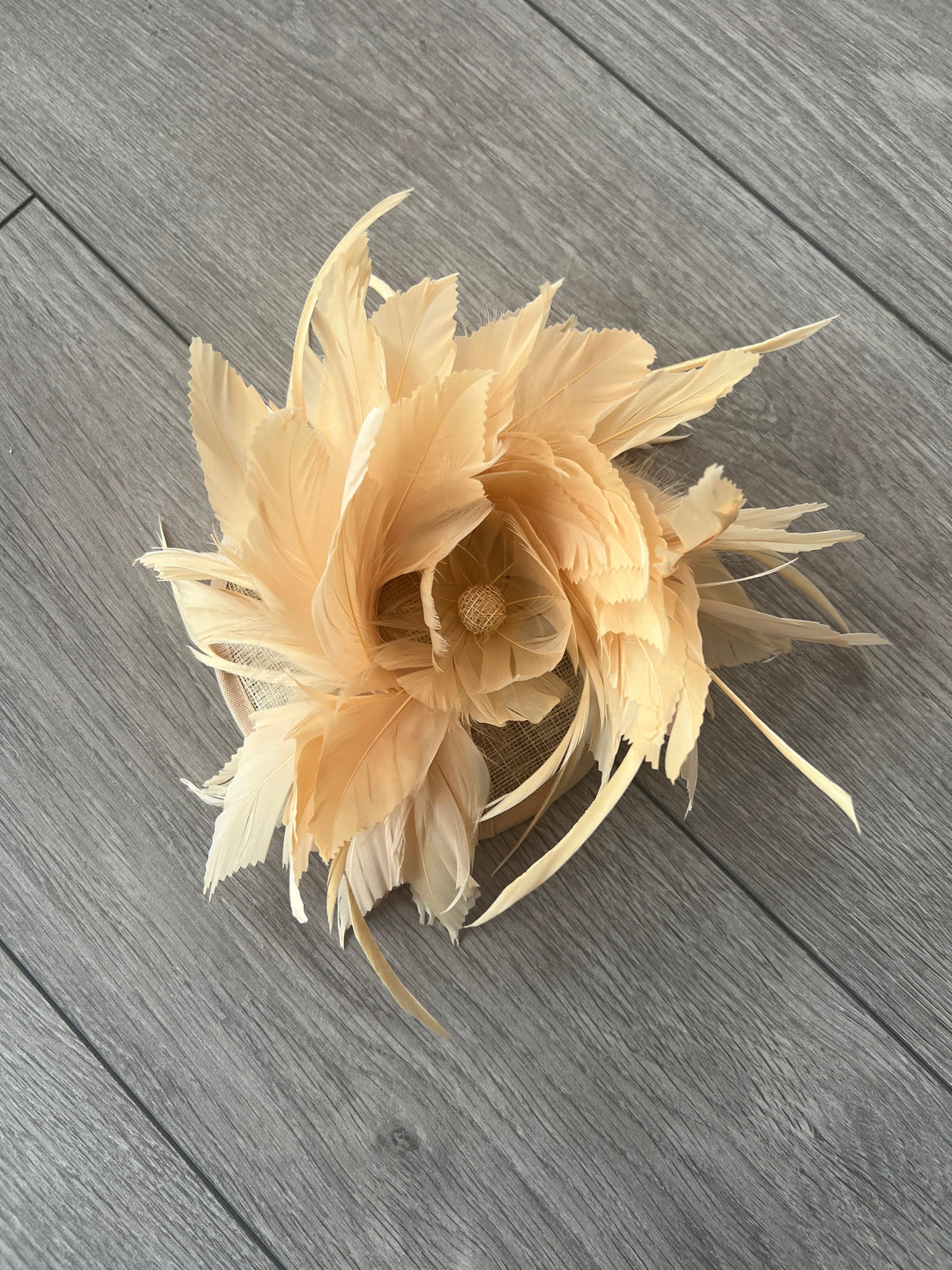 Nude Disc Fascinator With Bendable Feather-Fascinators Direct