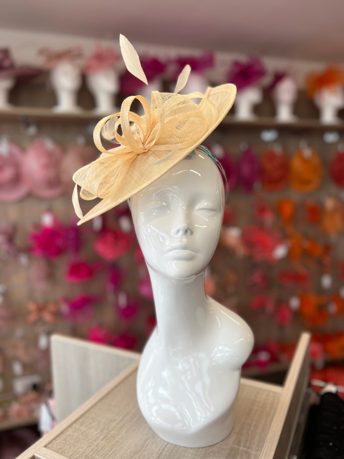 Nude Disc Fascinator with Decorative Bow-Fascinators Direct