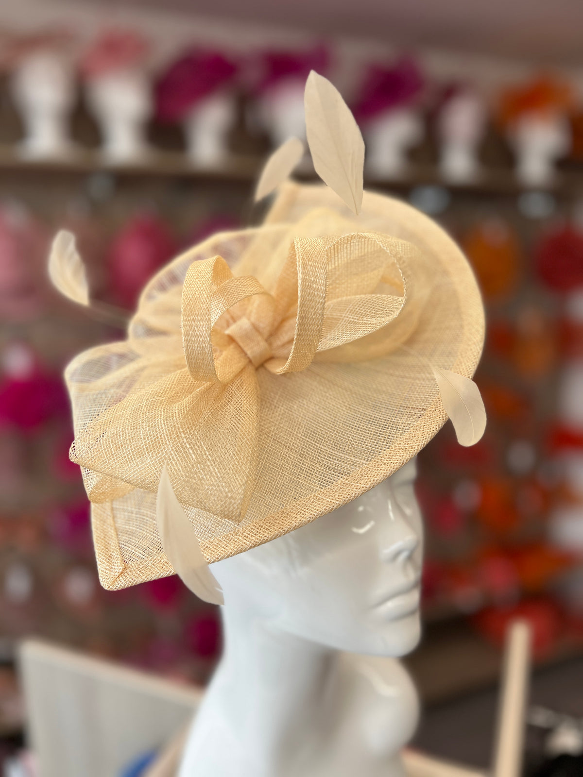 Nude Disc Fascinator with Decorative Bow-Fascinators Direct