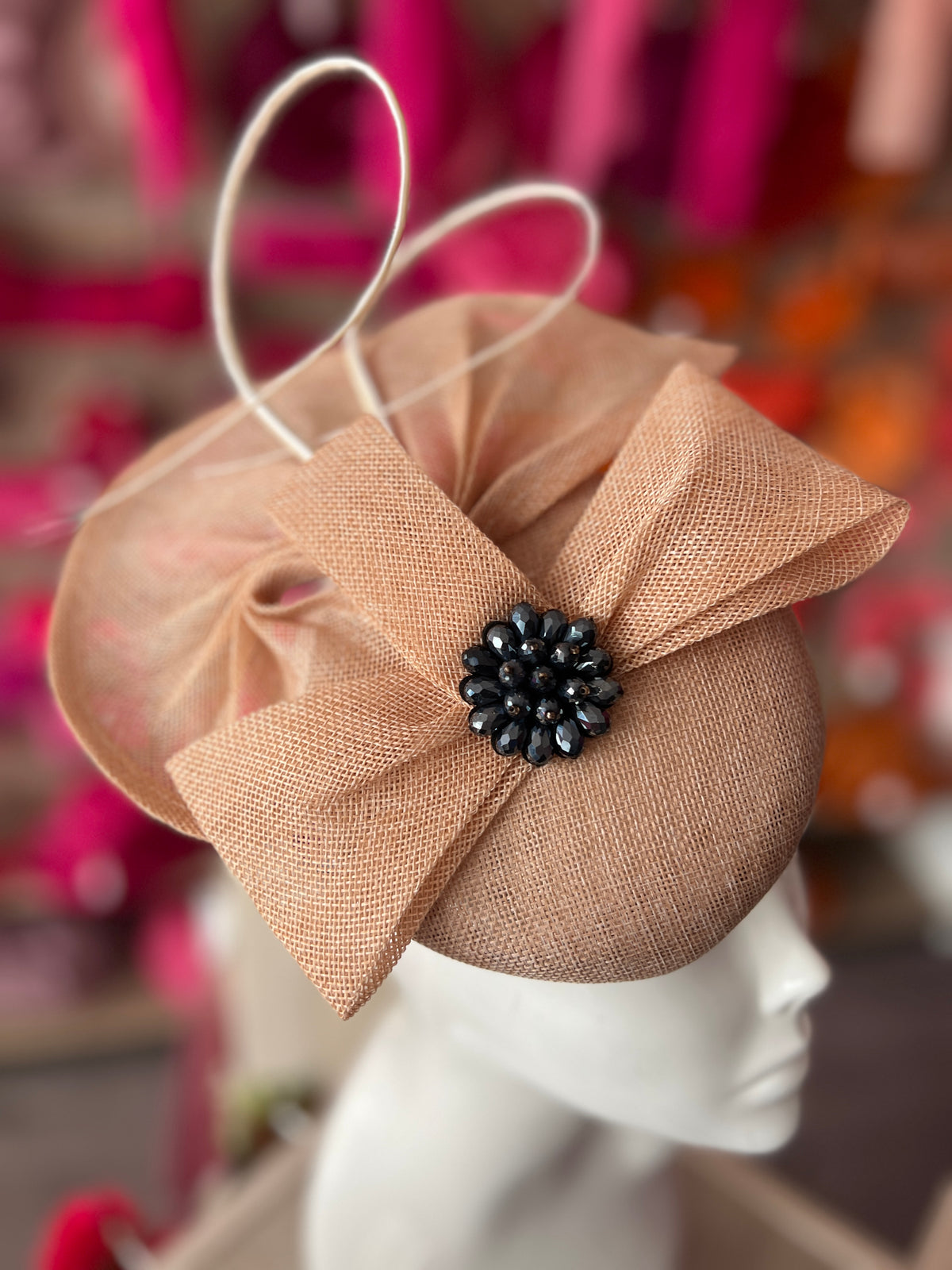 Nude Fan Pillbox With Beaded Cluster &amp; Quill-Fascinators Direct