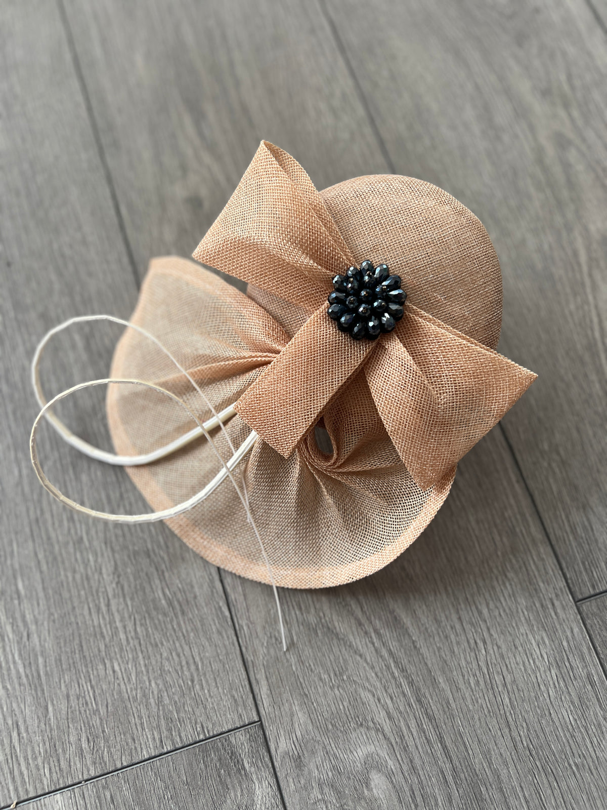 Nude Fan Pillbox With Beaded Cluster &amp; Quill-Fascinators Direct