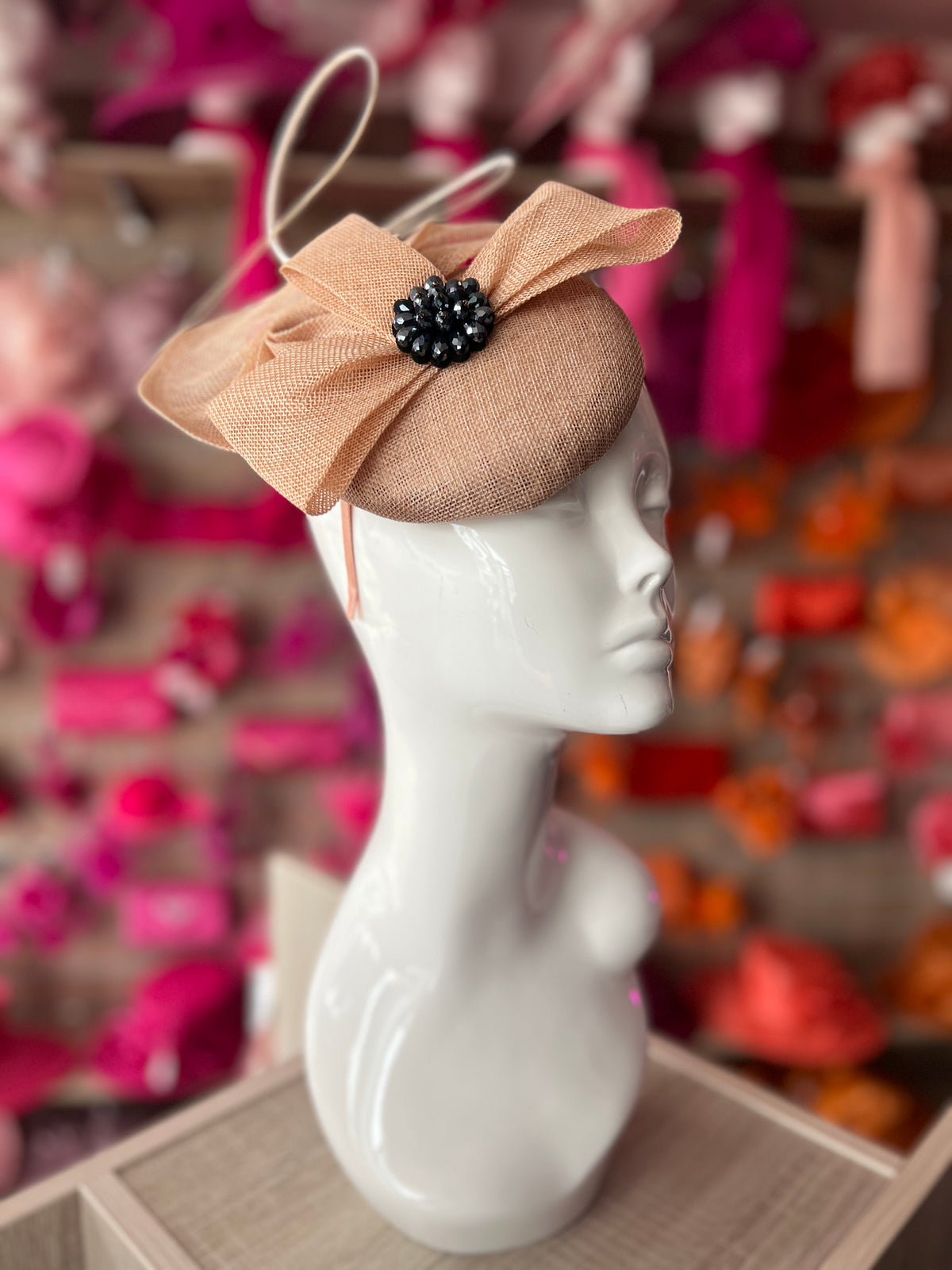 Nude Fan Pillbox With Beaded Cluster &amp; Quill-Fascinators Direct