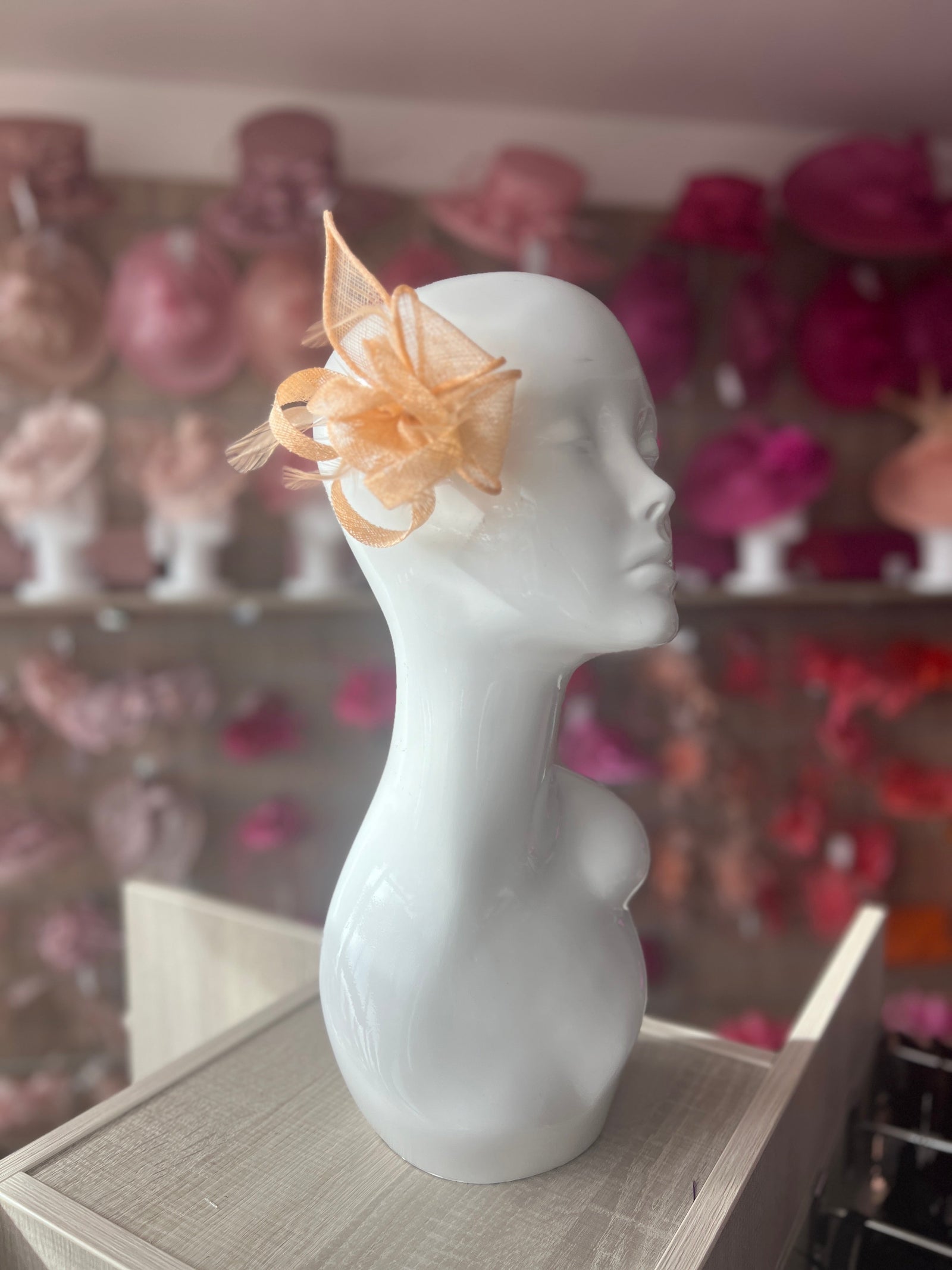 Nude Fascinator Clip with Sinamay & Feather Flower-Fascinators Direct