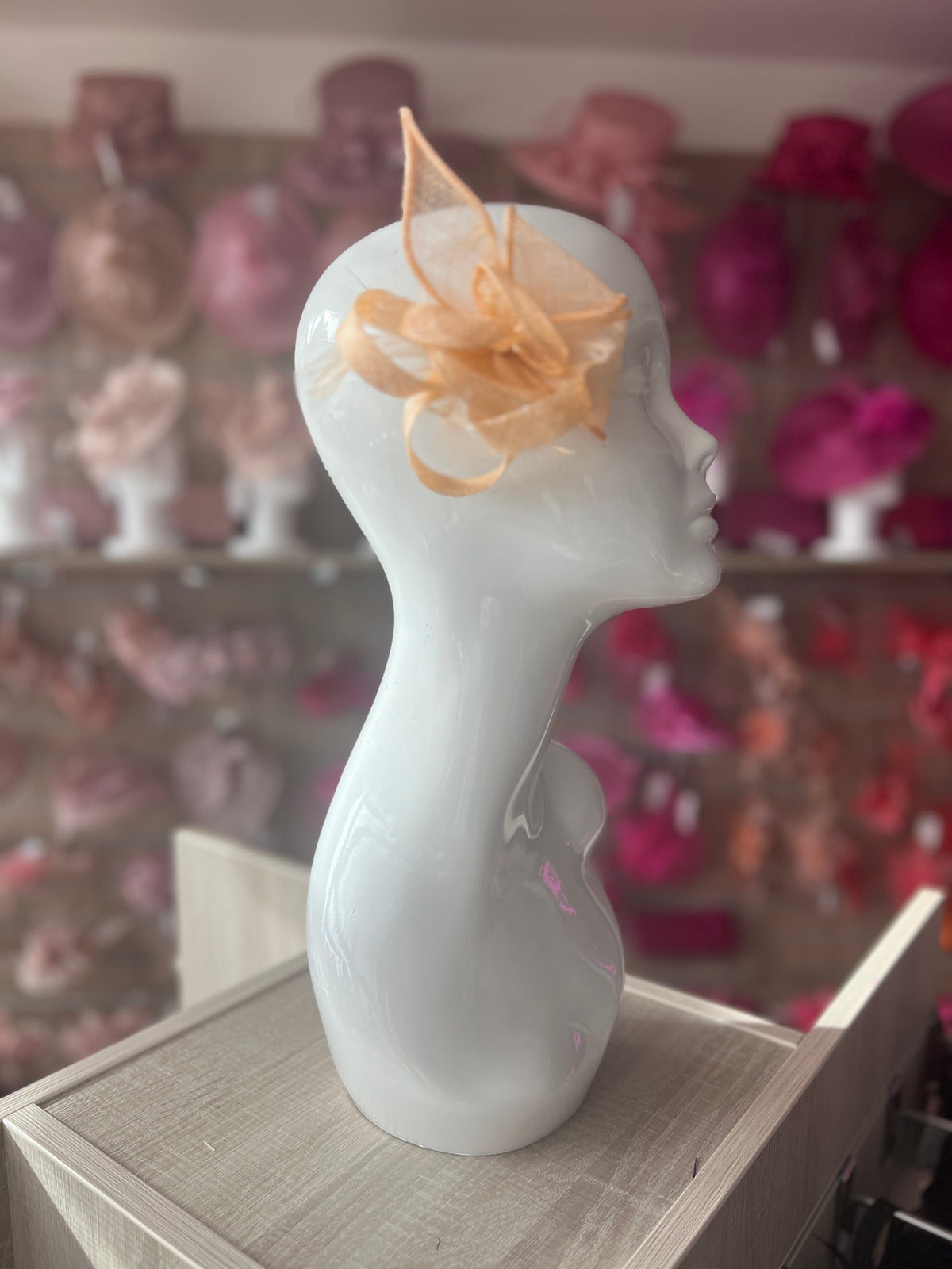 Nude Fascinator Clip with Sinamay &amp; Feather Flower-Fascinators Direct