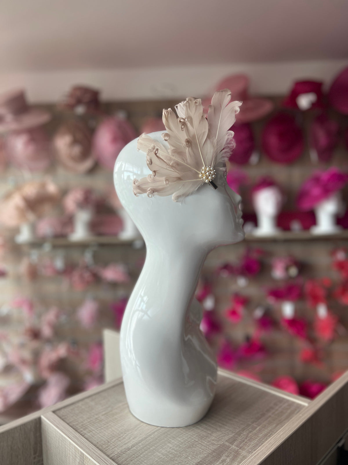 Nude Fascinator Clip with Vintage Feathers &amp; Pearls-Fascinators Direct