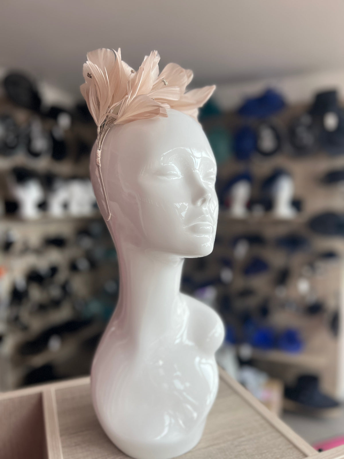 Nude Fascinator Headband with Feather Petals &amp; Diamanté-Fascinators Direct