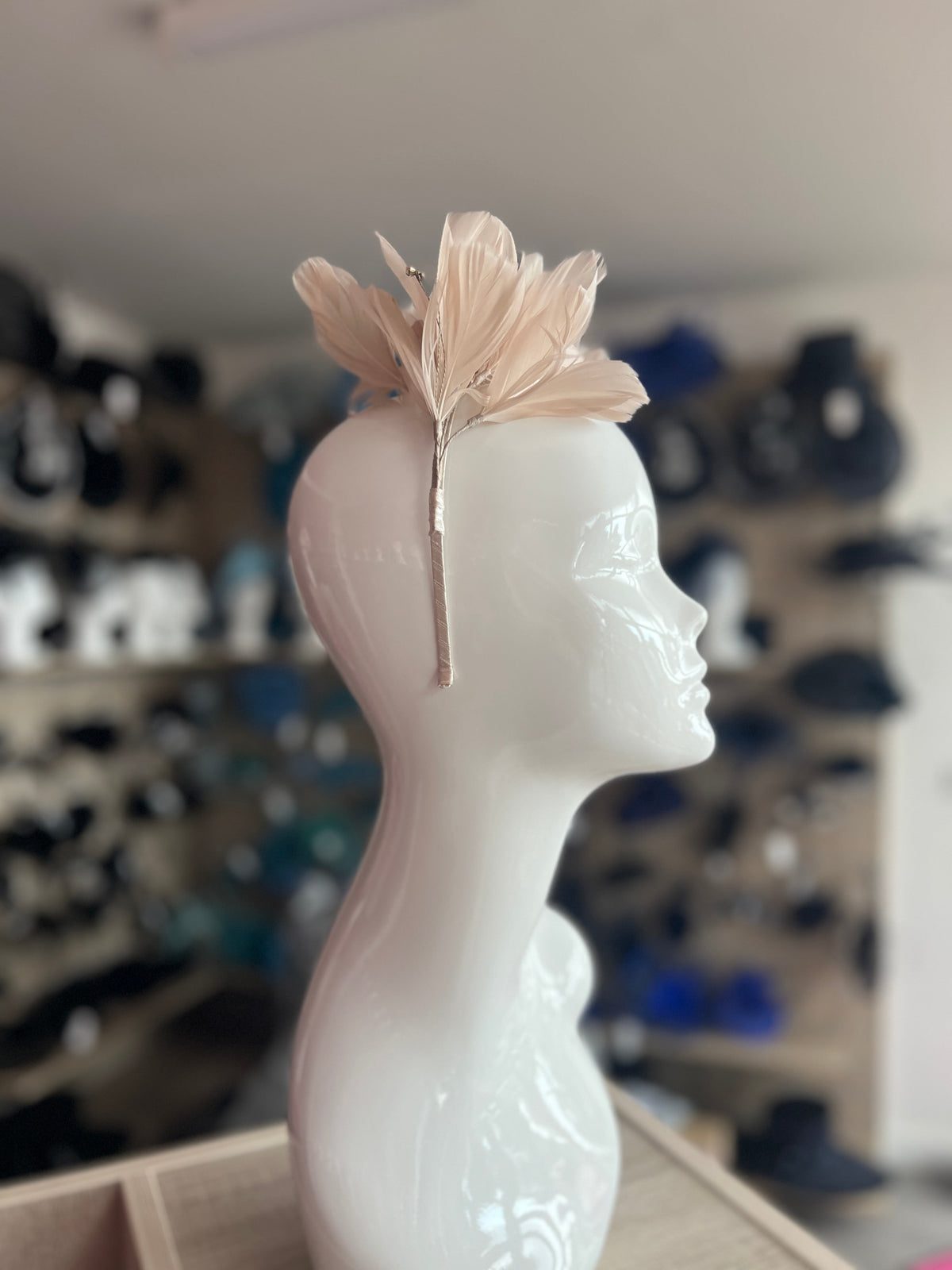 Nude Fascinator Headband with Feather Petals &amp; Diamanté-Fascinators Direct