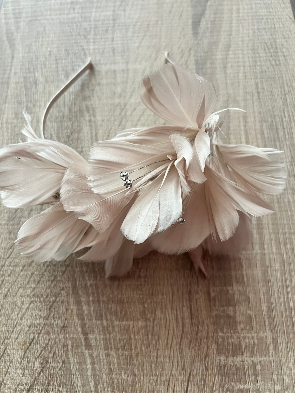 Nude Fascinator Headband with Feather Petals &amp; Diamanté-Fascinators Direct