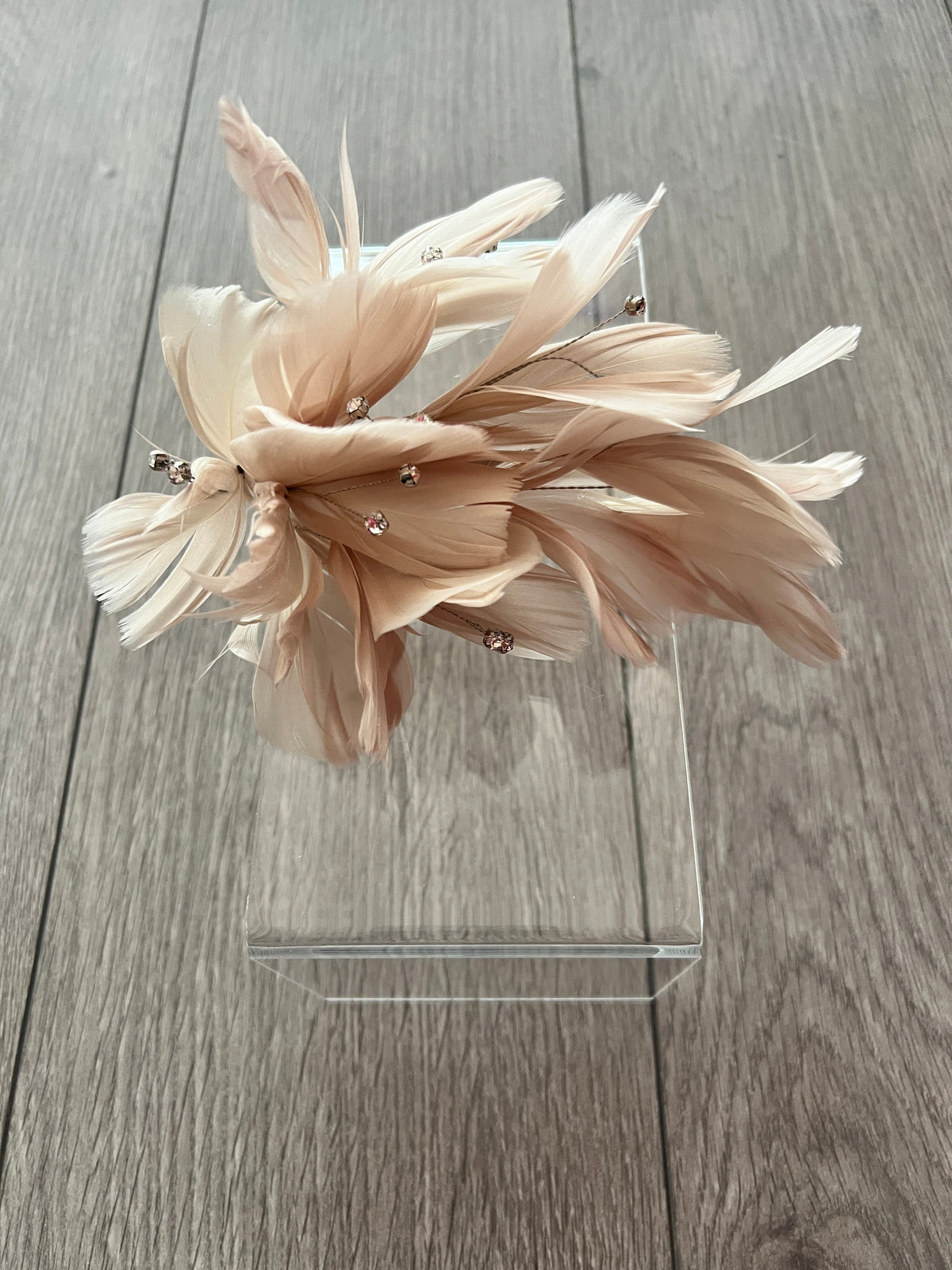 Nude Fascinator Headband with Feather Petals &amp; Diamanté-Fascinators Direct