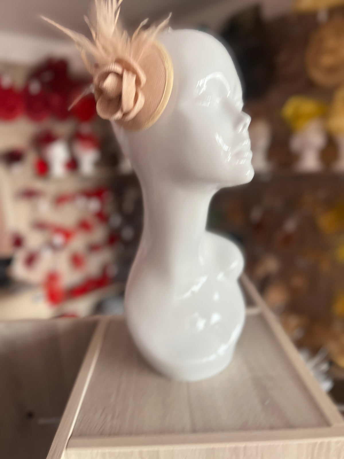 Nude Fascinator with Lily Flower &amp; Feathers-Fascinators Direct