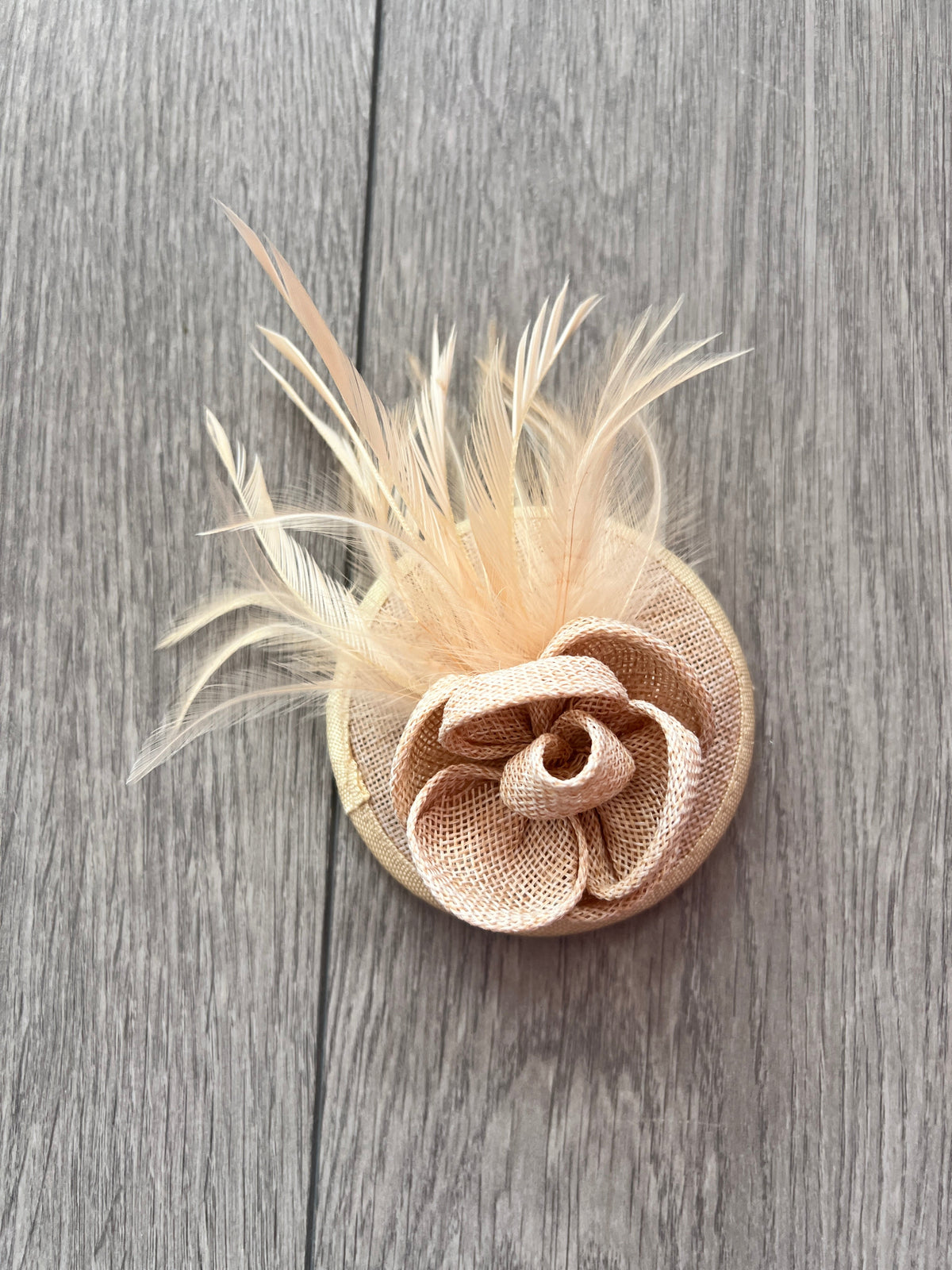 Nude Fascinator with Lily Flower &amp; Feathers-Fascinators Direct