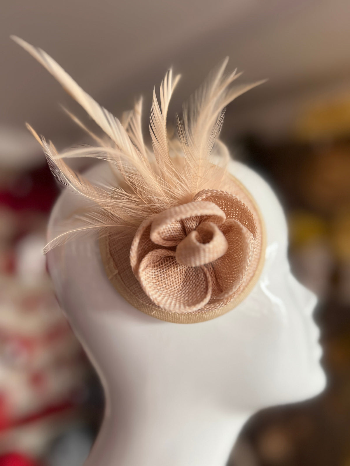 Nude Fascinator with Lily Flower &amp; Feathers-Fascinators Direct