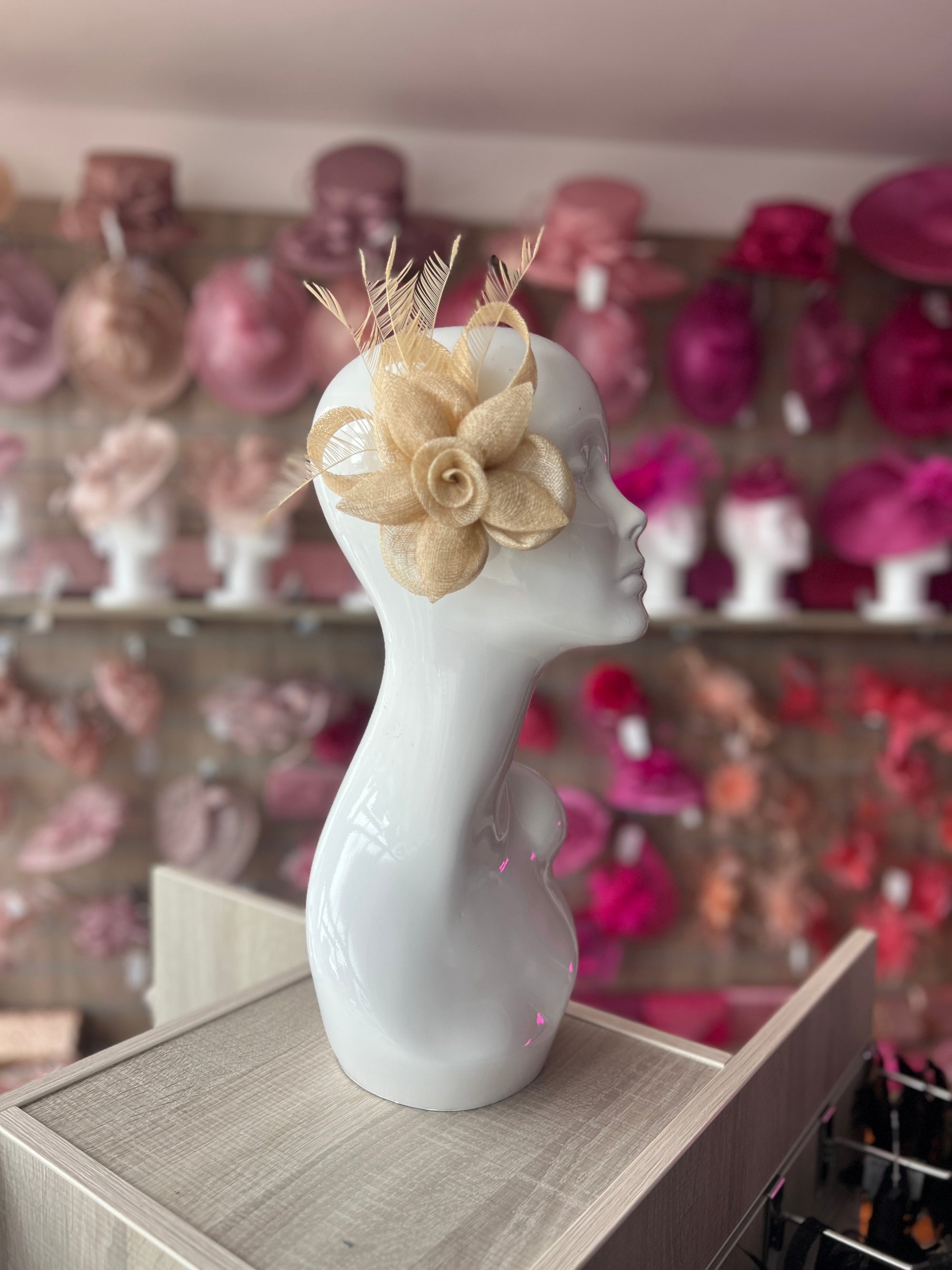 Nude Flower Fascinator Clip With Feathers-Fascinators Direct