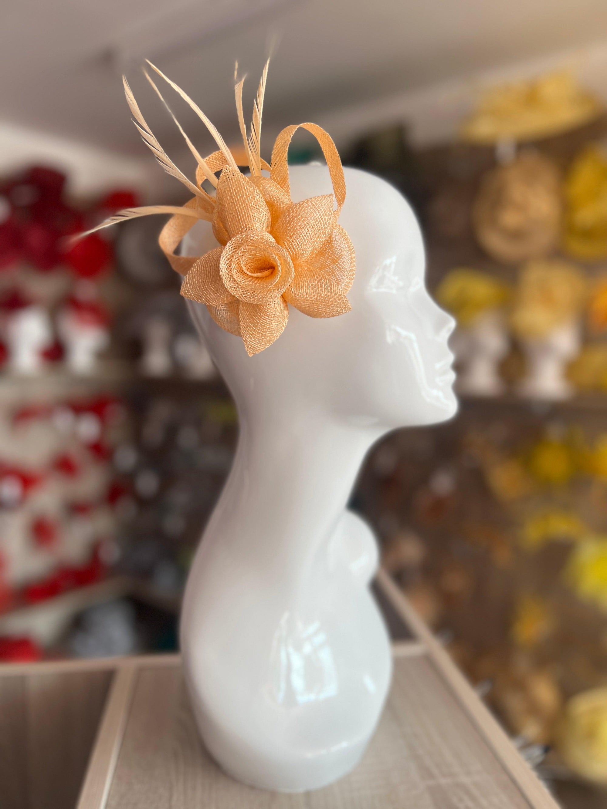 Nude Flower Fascinator Clip with Feathers-Fascinators Direct