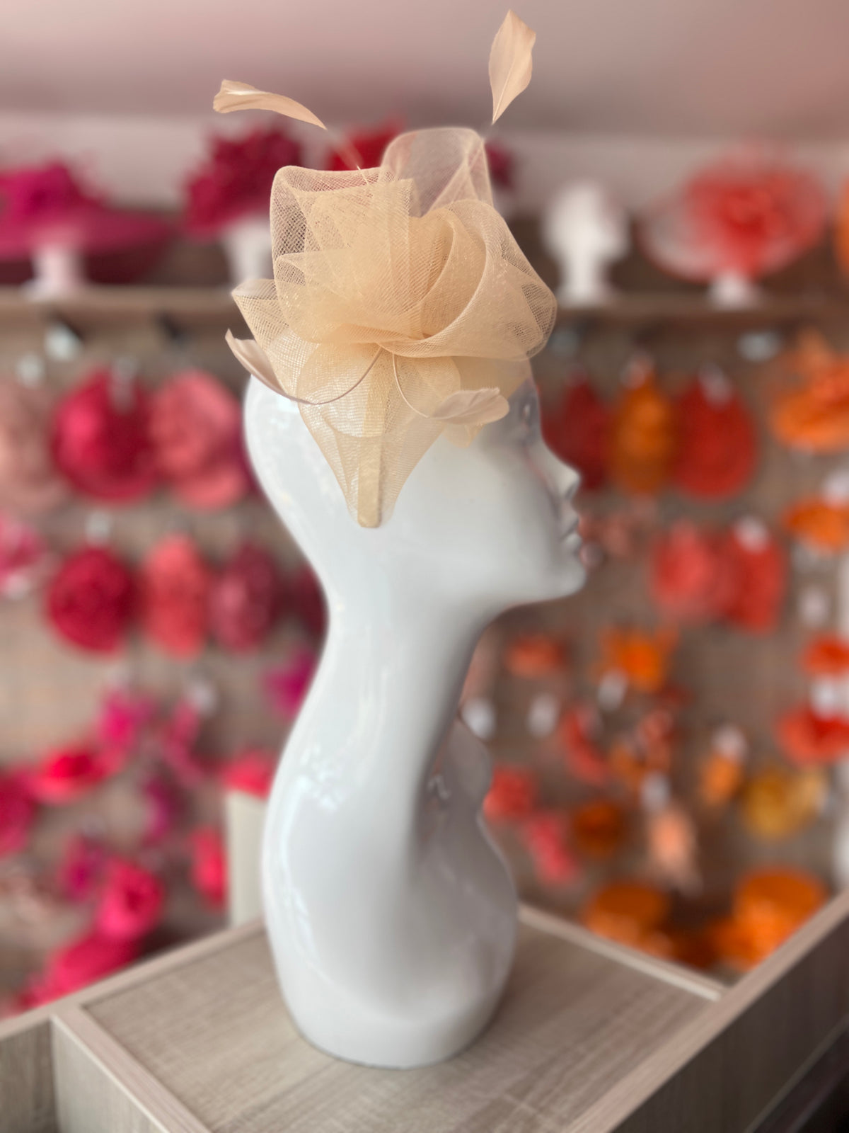 Nude Large Loop Fascinator With Feathers-Fascinators Direct