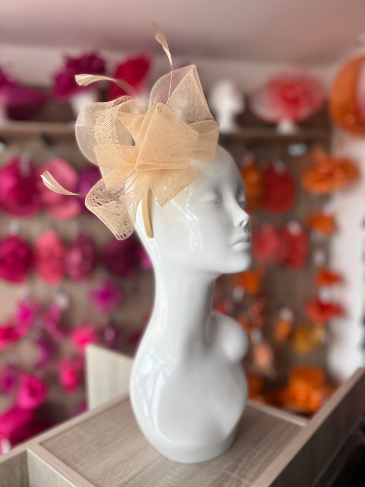 Nude Large Loop Fascinator With Feathers-Fascinators Direct