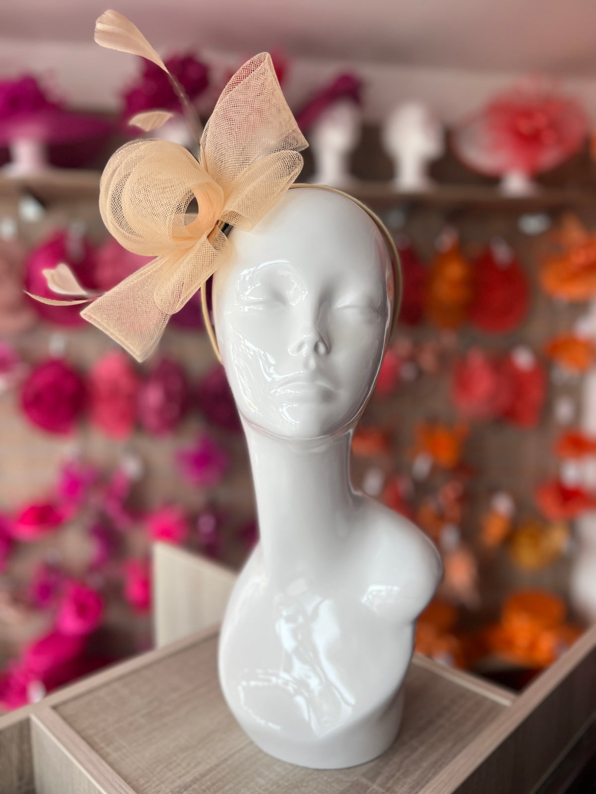 Nude Large Loop Fascinator With Feathers-Fascinators Direct