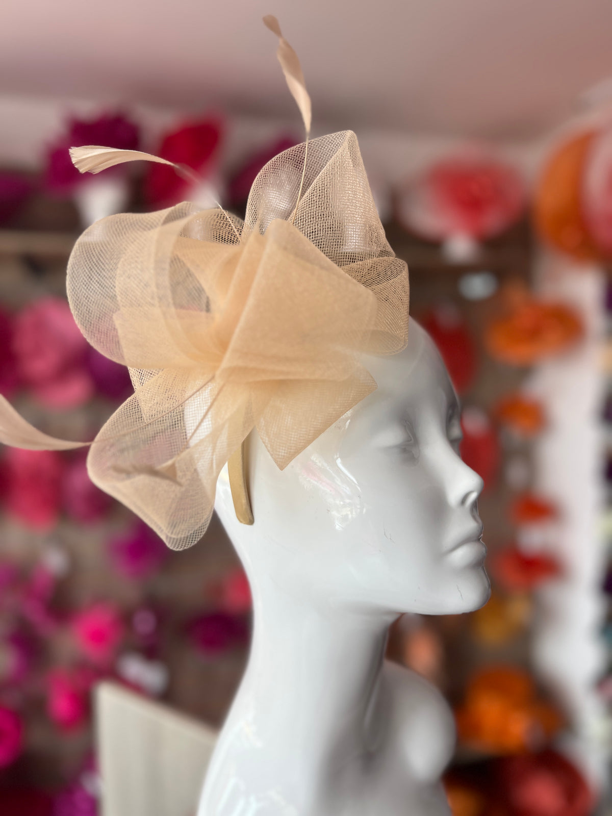 Nude Large Loop Fascinator With Feathers-Fascinators Direct