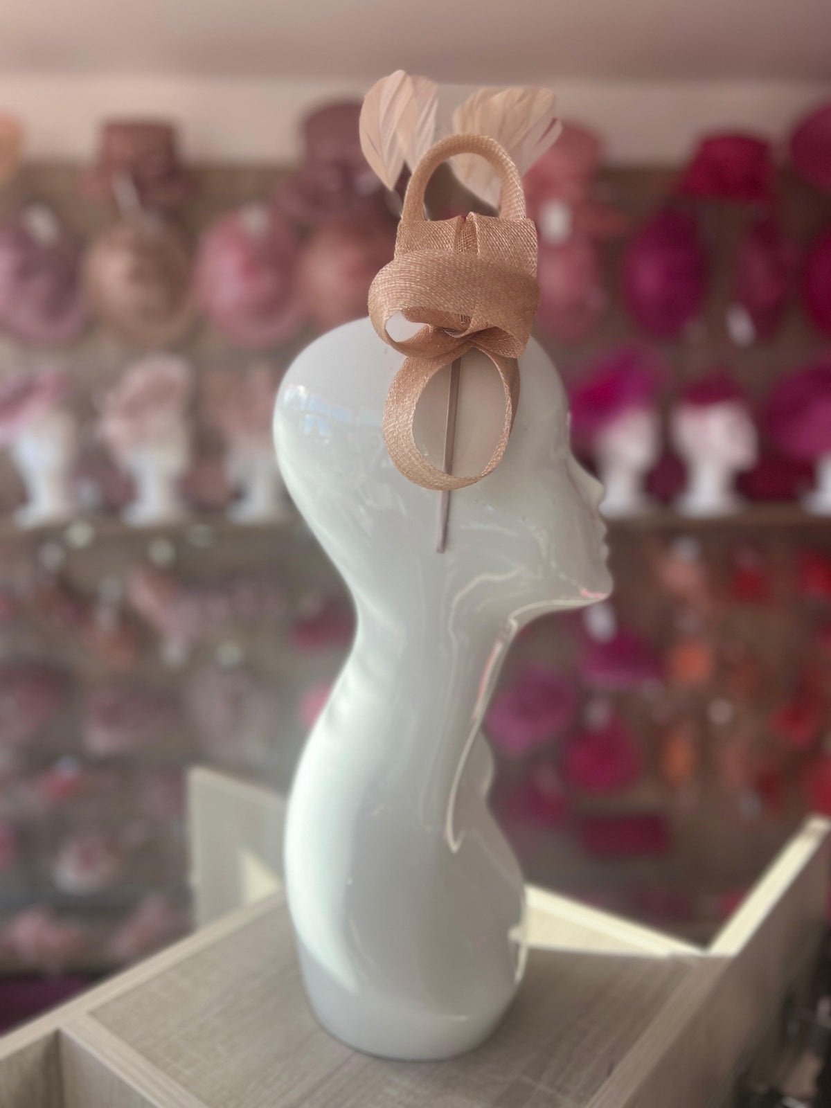 Nude Large Loop Feather Headband Fascinator-Fascinators Direct